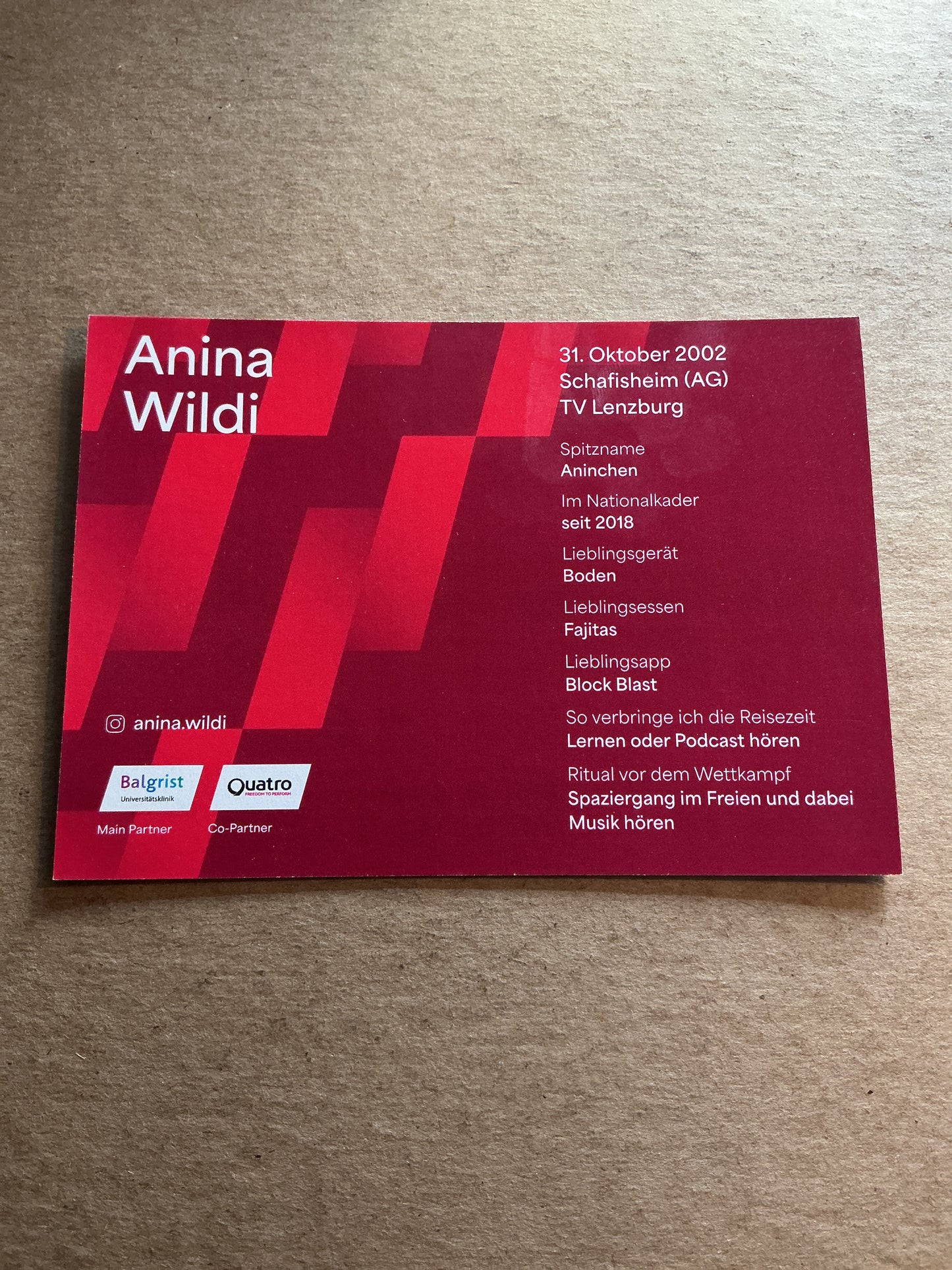 Anina Wildi, Switzerland 🇨🇭 Gymnastics Sports 2025 hand signed