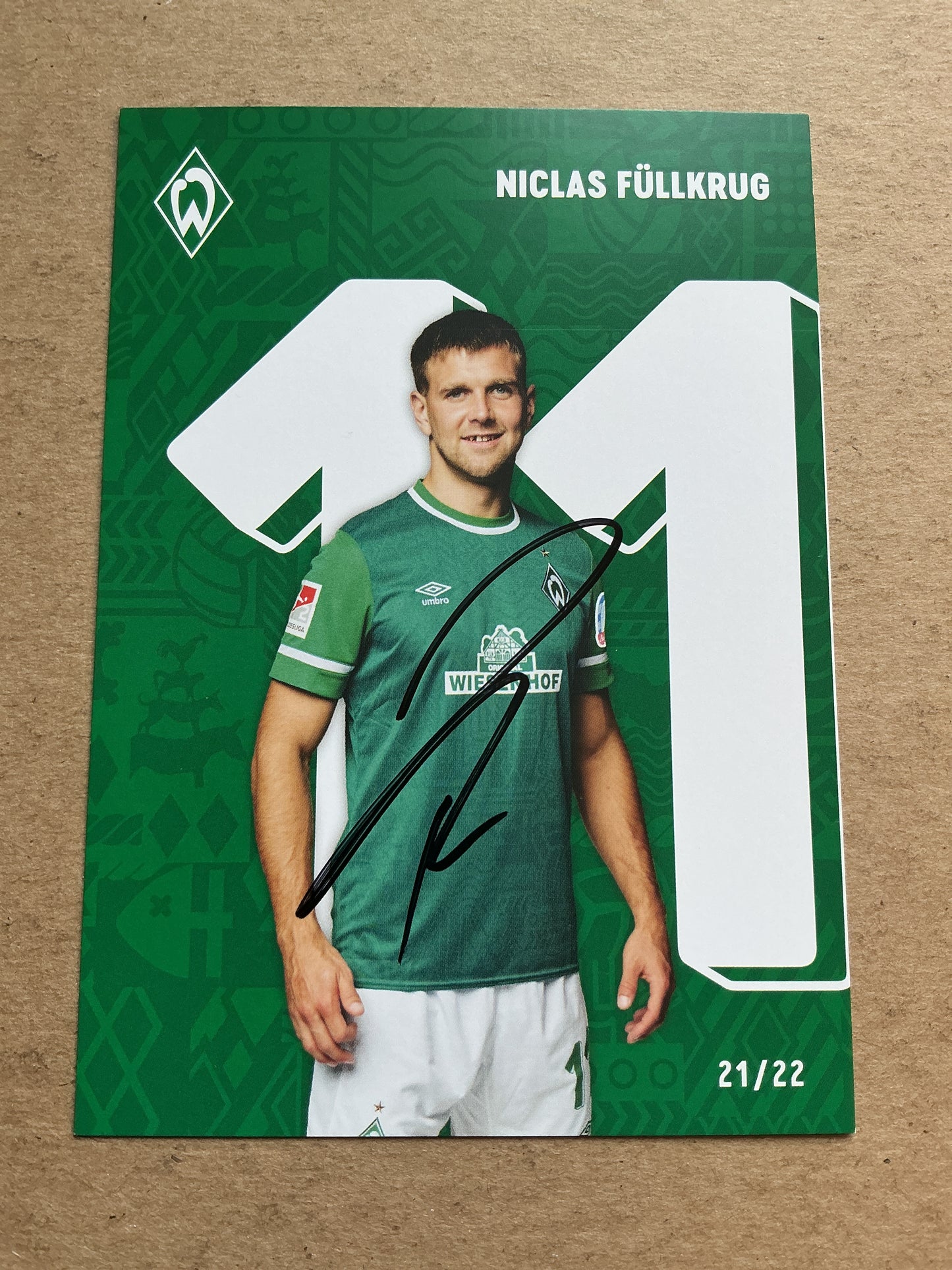 Niclas Füllkrug, Germany 🇩🇪 SV Werder Bremen 2021/22 hand signed