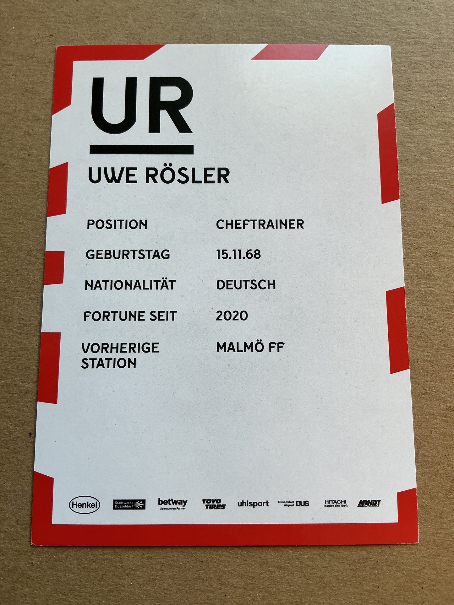 Uwe Rösler, Germany 🇩🇪 Fortuna Düsseldorf 2019/20 hand signed
