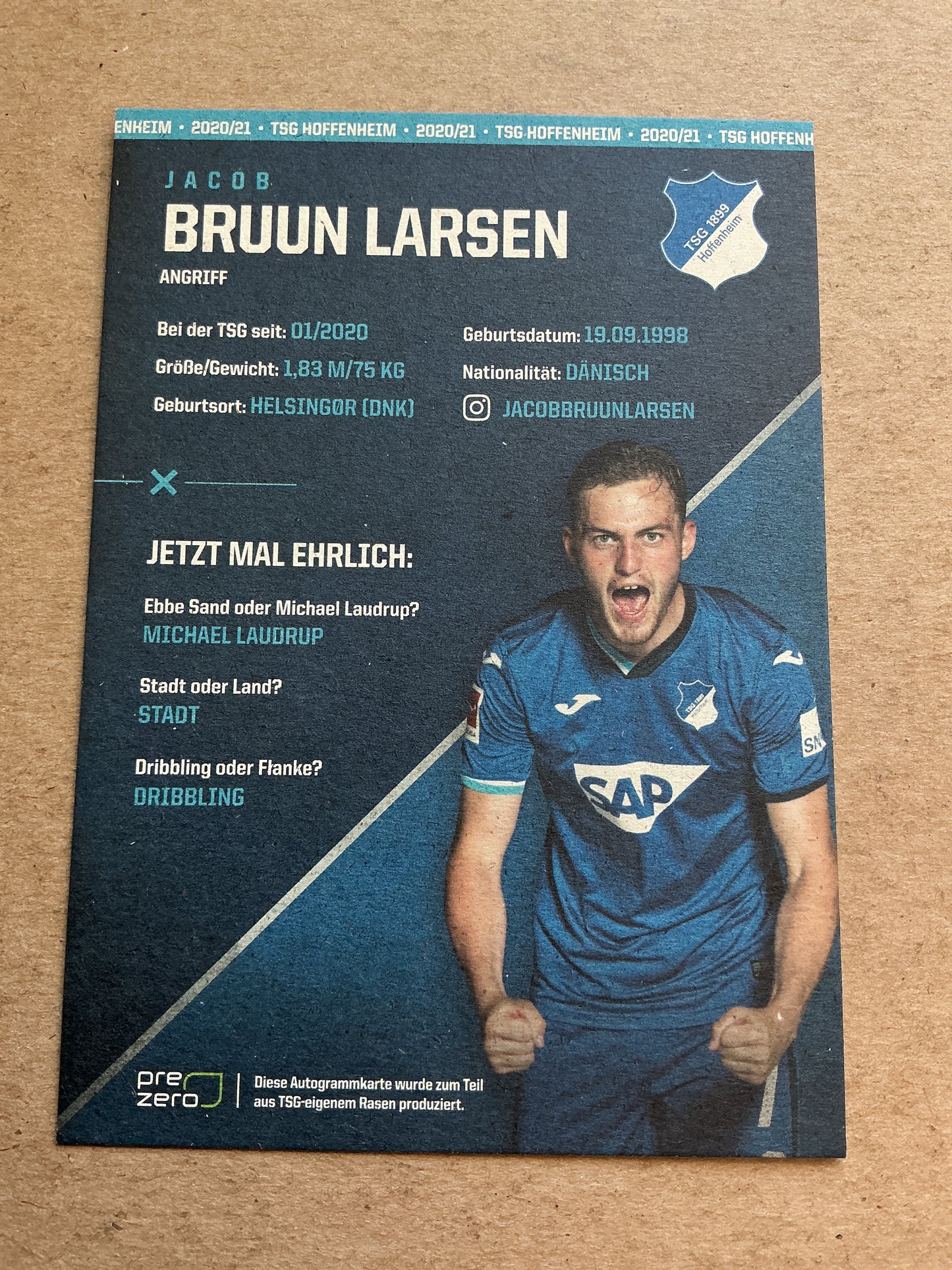 Jacob Bruun Larsen, Denmark 🇩🇰 TSG 1899 Hoffenheim 2020/21 hand signed