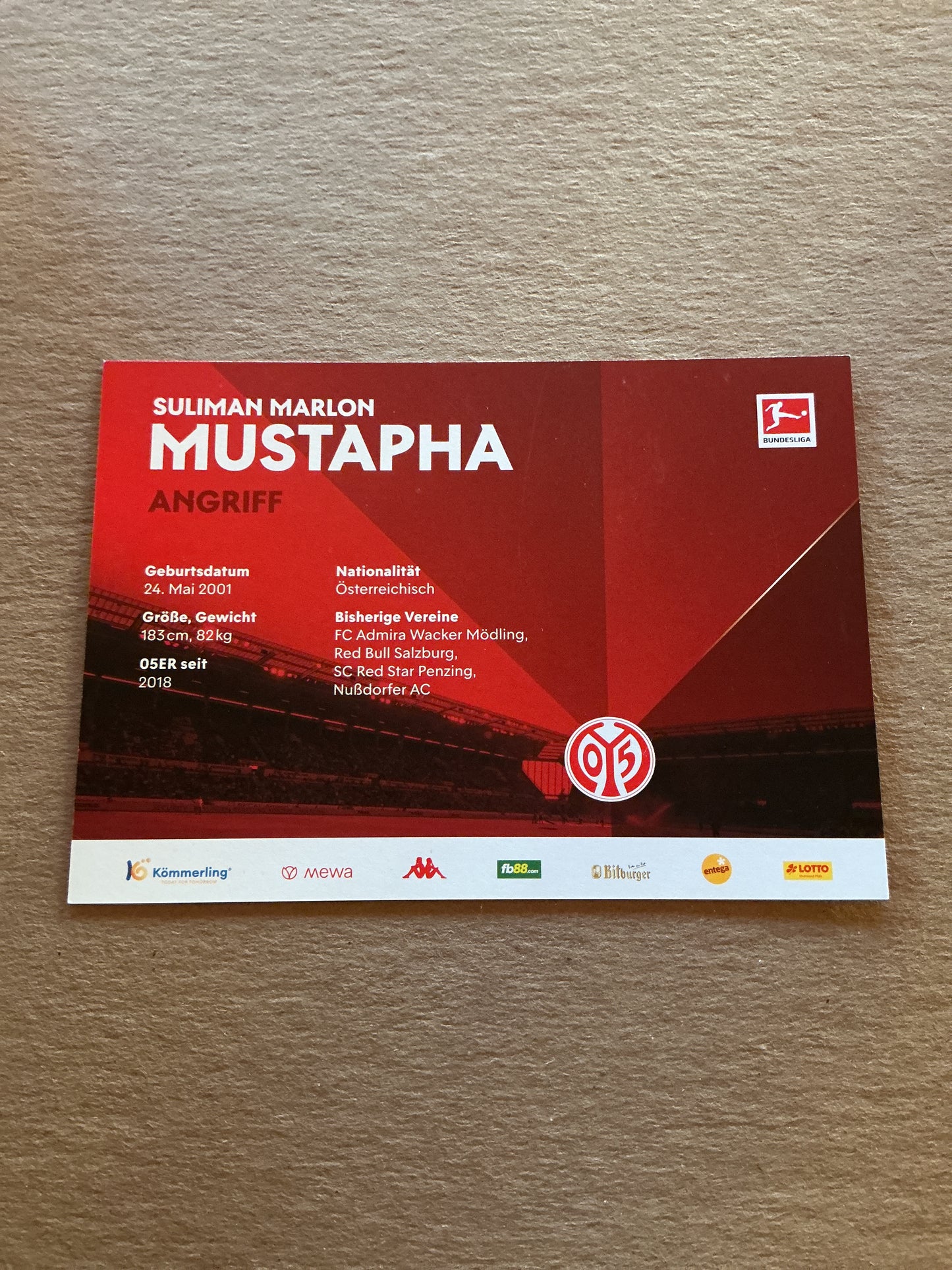 Suliman Marlon Mustapha, Austria 🇦🇹 FSV Mainz 05 2022/23 hand signed