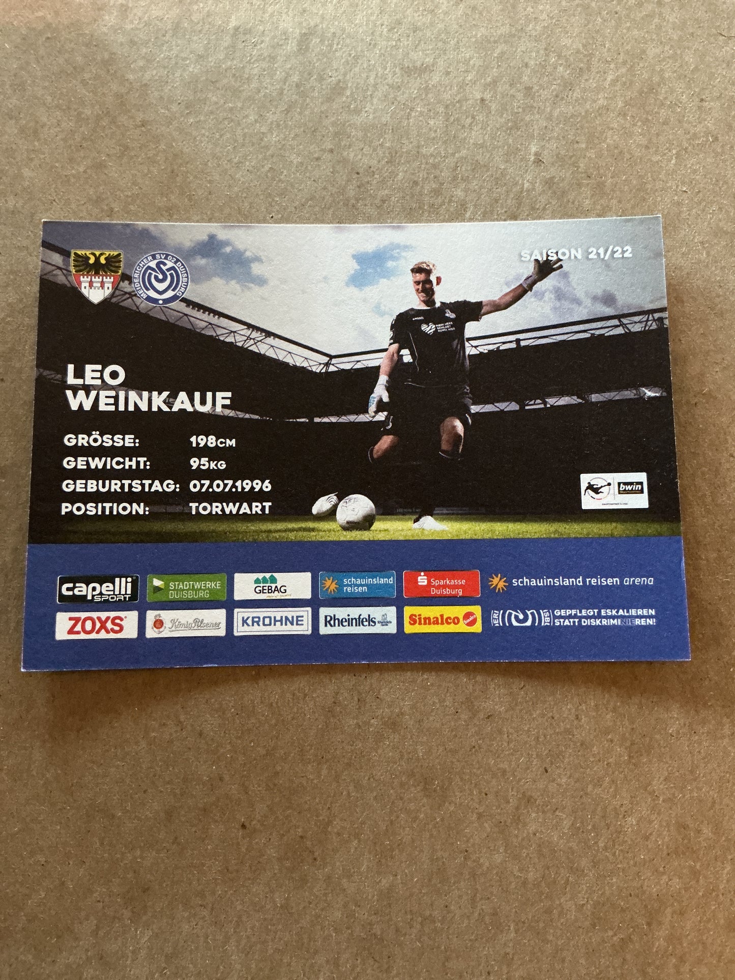 Leo Weinkauf, Germany 🇩🇪 MSV Duisburg 2021/22 hand signed