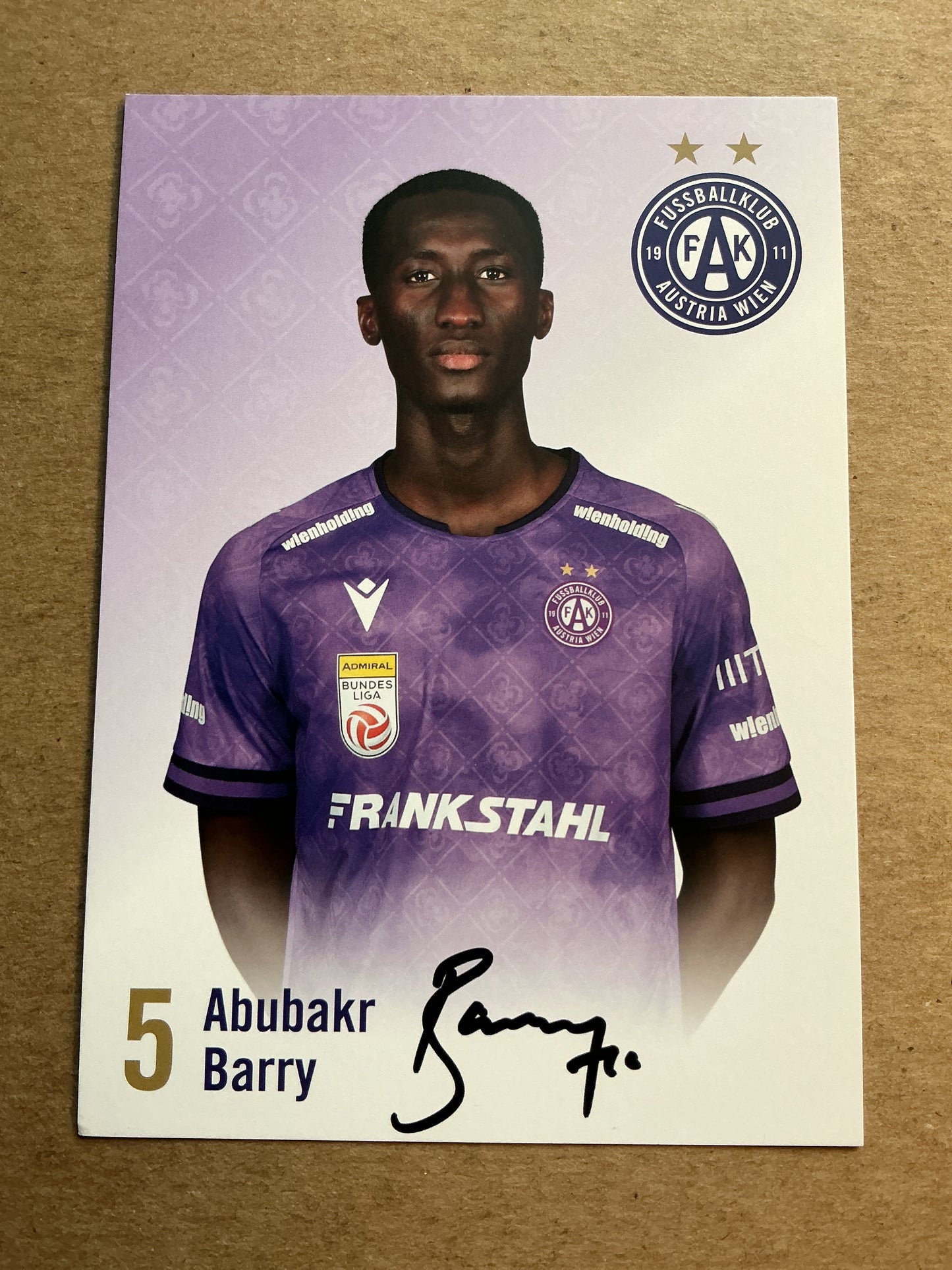 Abubakr Barry, Gambia 🇬🇲 Austria Wien 2024/25 hand signed