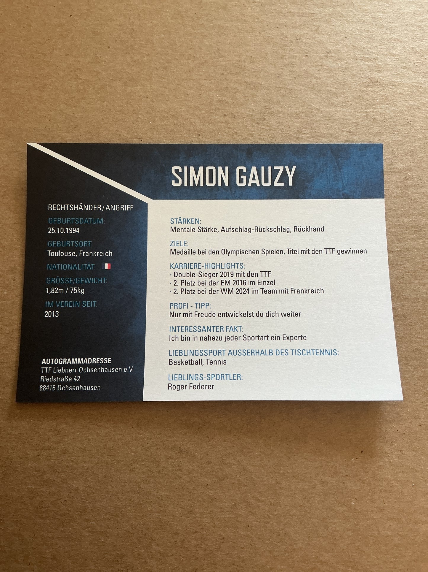Simon Gauzy, France 🇫🇷 Table Tennis Summer Olympics 2024 hand signed