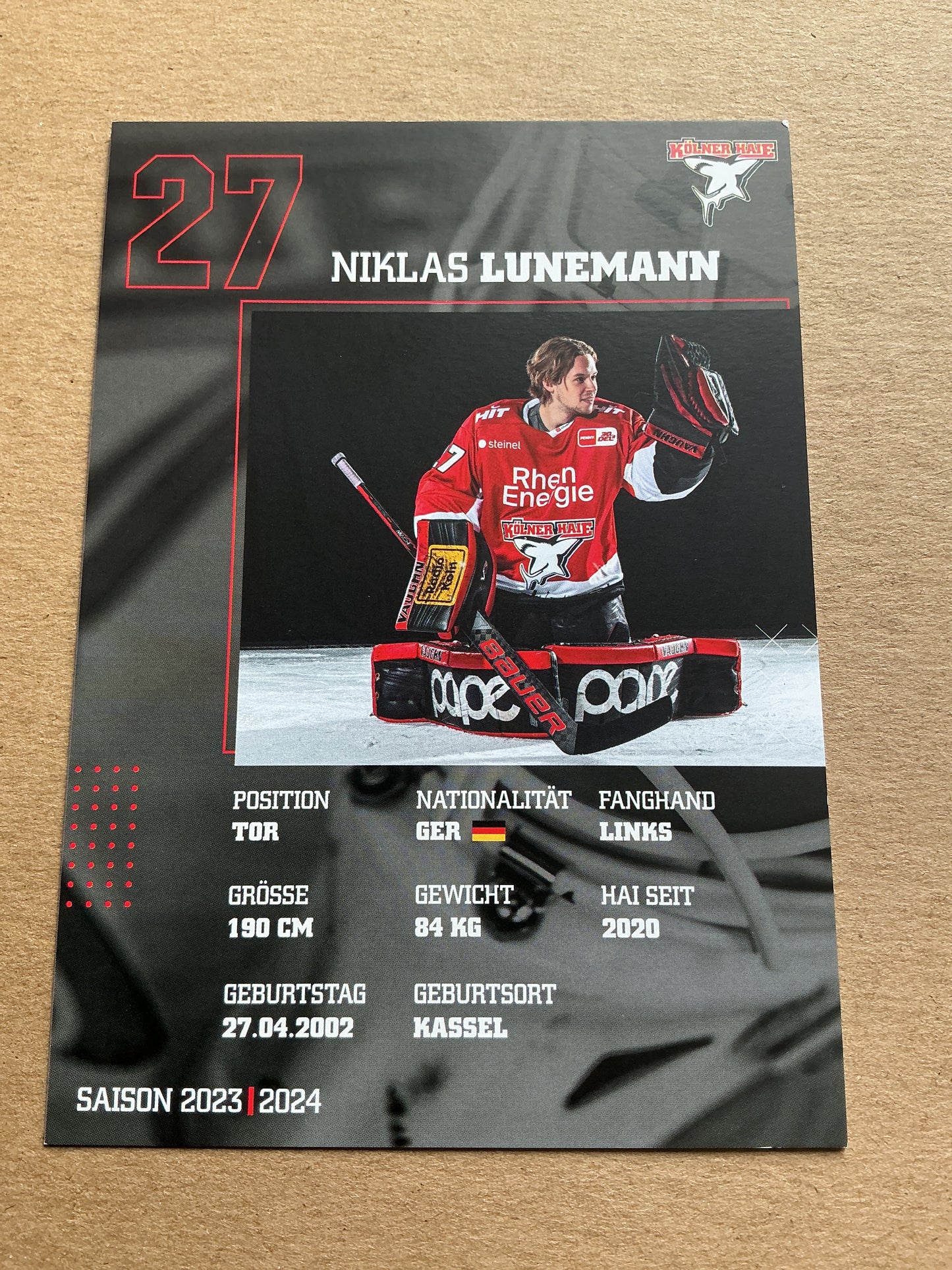 Niklas Lunemann, Germany 🇩🇪 Kölner Haie 2023/24 hand signed