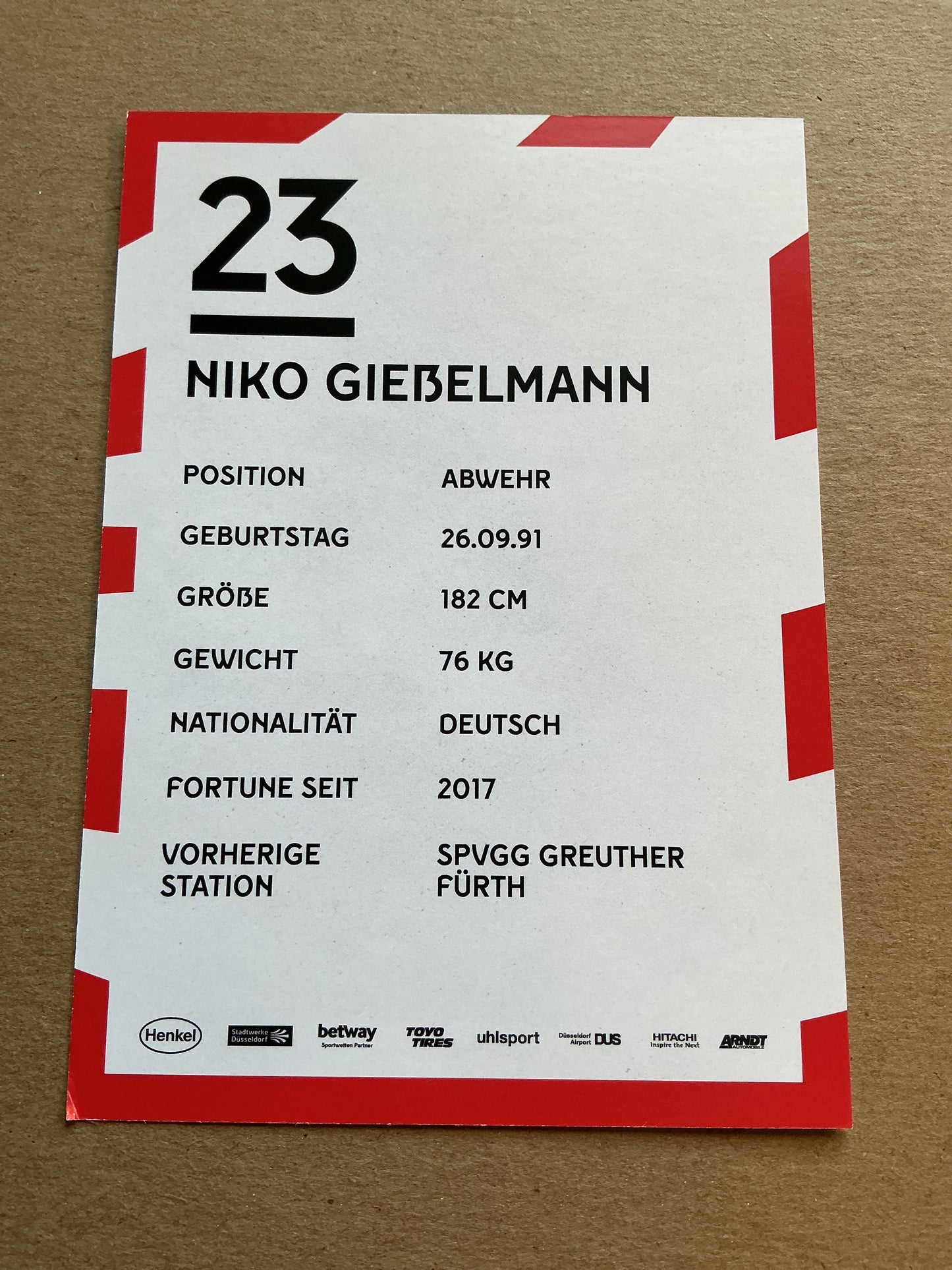 Niko Gießelmann, Germany 🇩🇪 Fortuna Düsseldorf 2019/20 hand signed