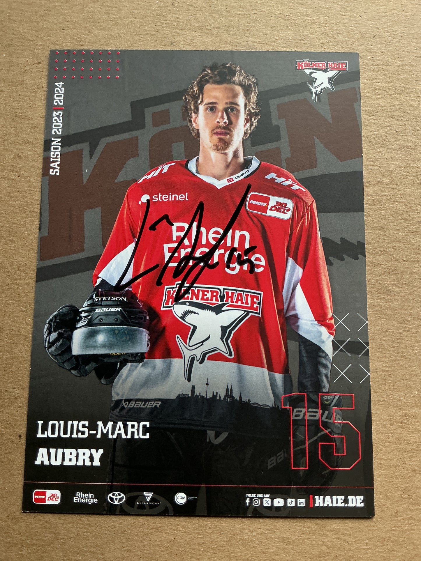 Louis-Marc Aubry, Canada 🇨🇦 Kölner Haie 2023/24 hand signed