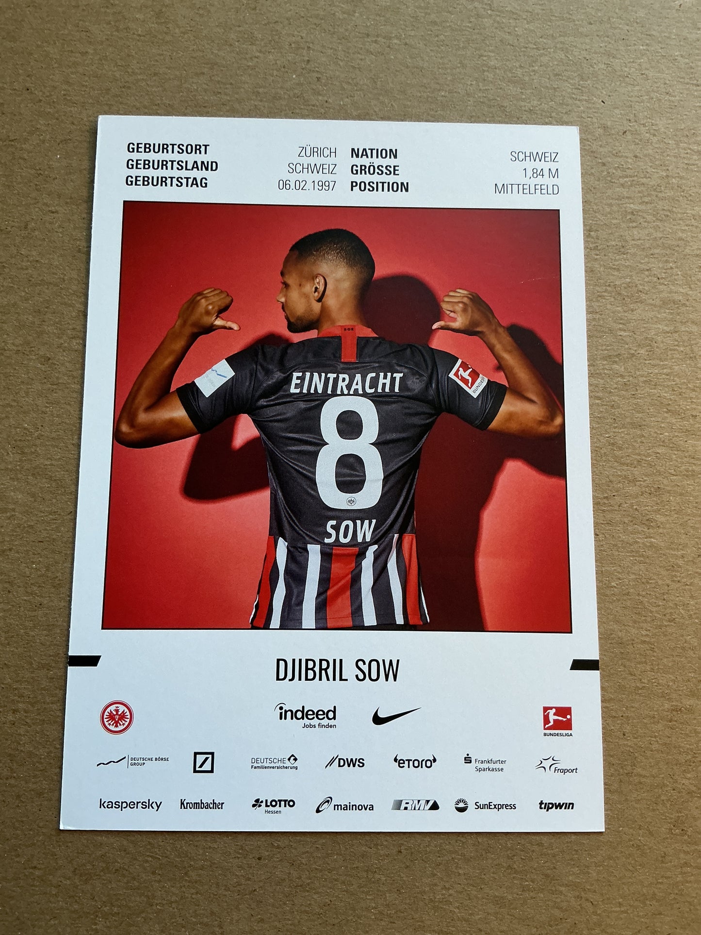 Djibril Sow, Switzerland 🇨🇭 Eintracht Frankfurt 2019/20 hand signed