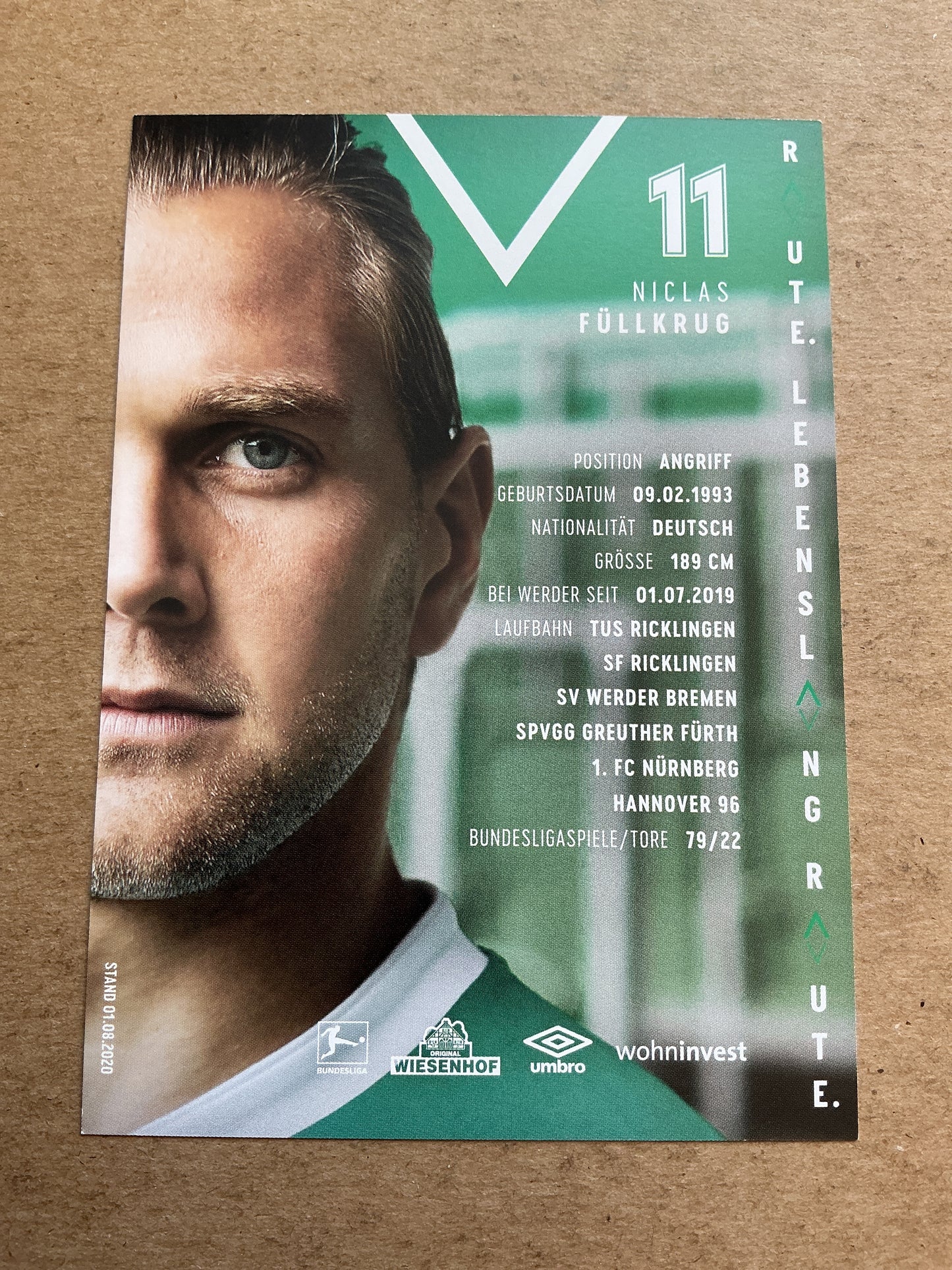 Niclas Füllkrug, Germany 🇩🇪 SV Werder Bremen 2020/21 hand signed