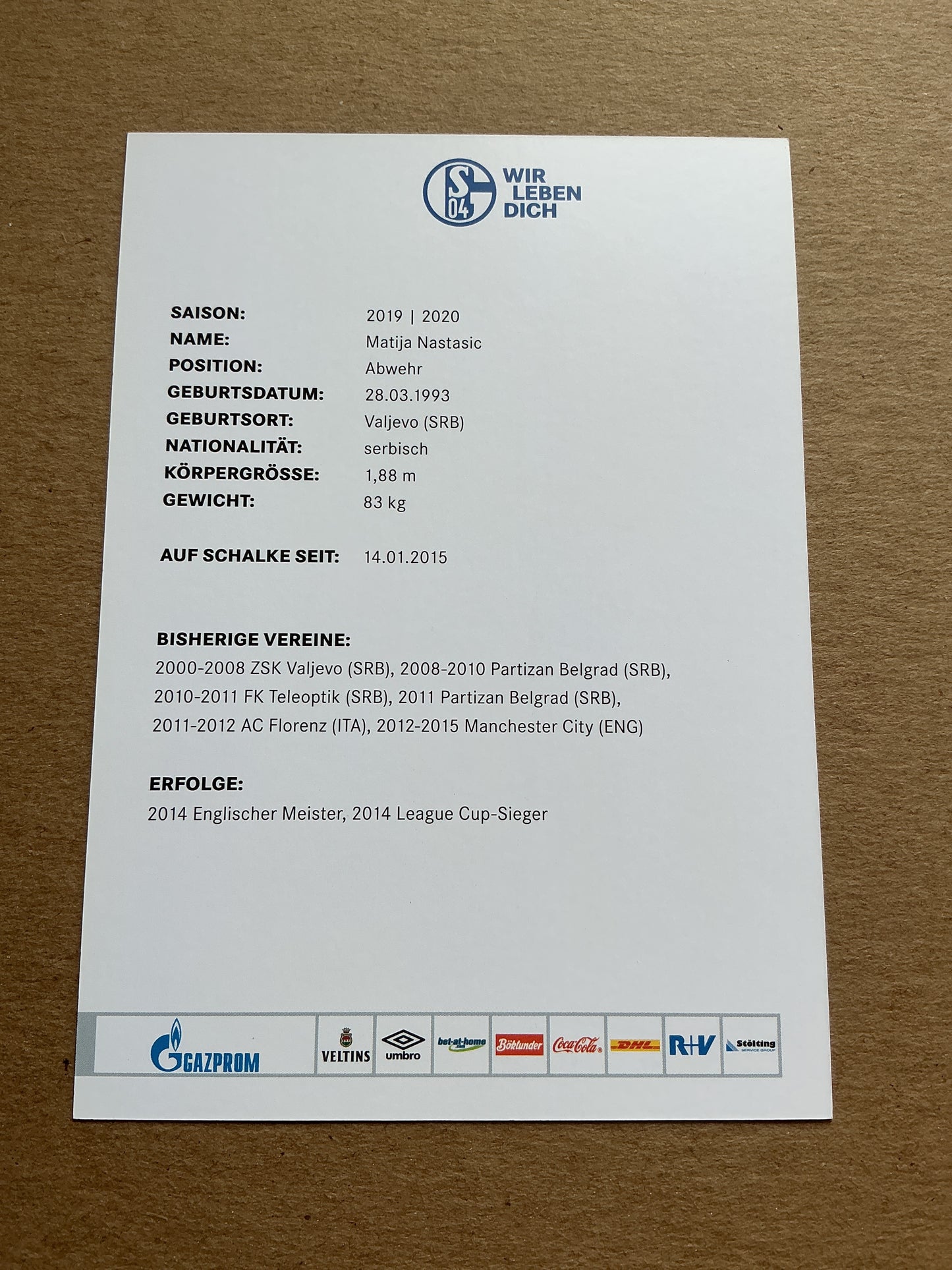 Matija Nastasić, Serbia 🇷🇸 FC Schalke 04 2019/20 hand signed