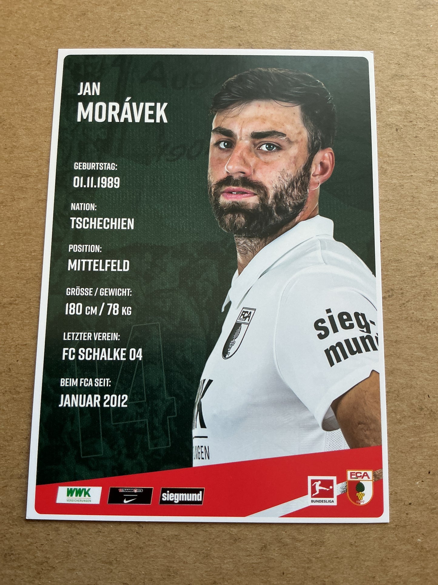 Jan Morávek, Czech Republic 🇨🇿 FC Augsburg 2020/21 hand signed