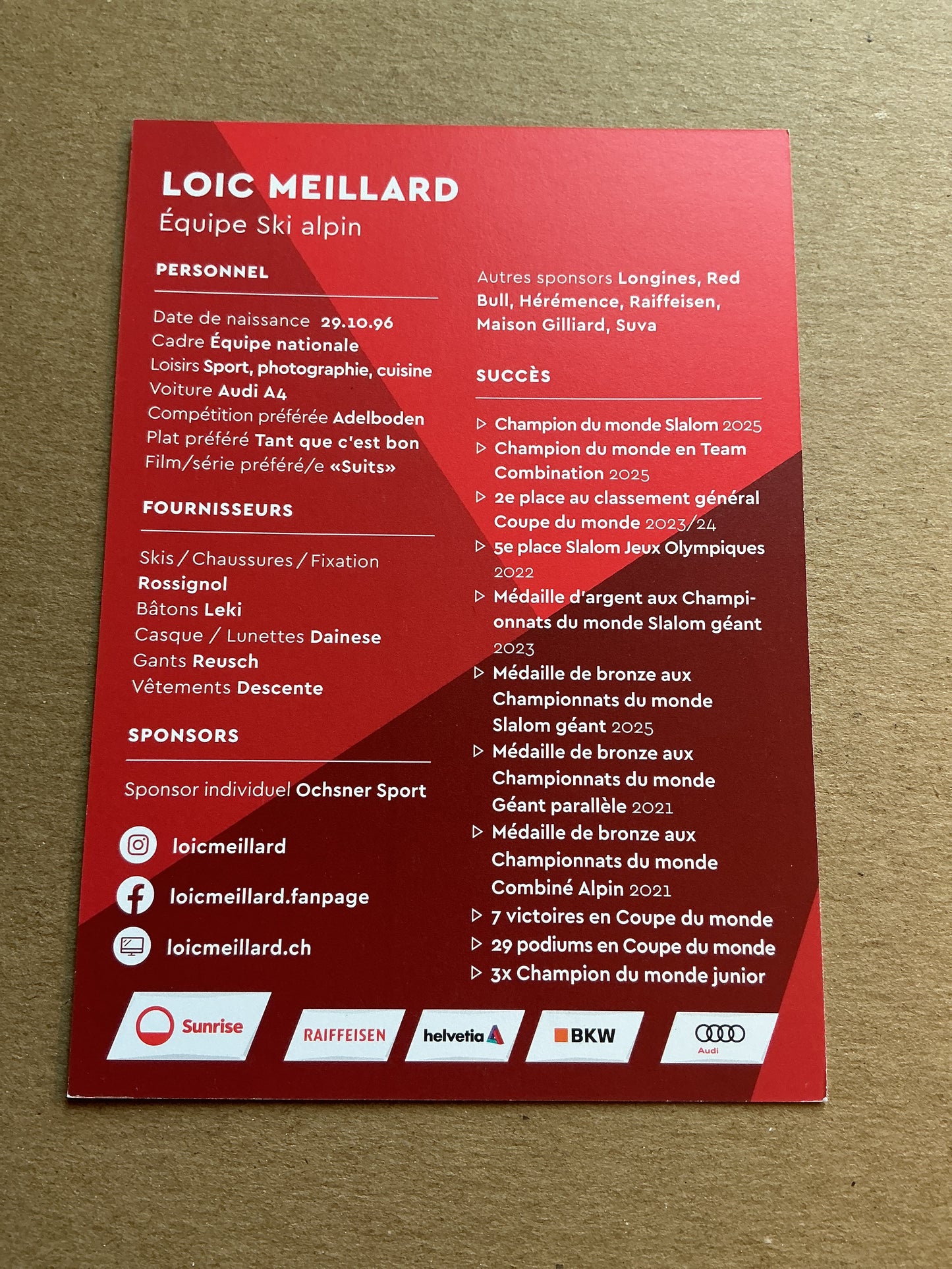 Loïc Meillard, Switzerland 🇨🇭 Alpine Winter 2025/26 hand signed
