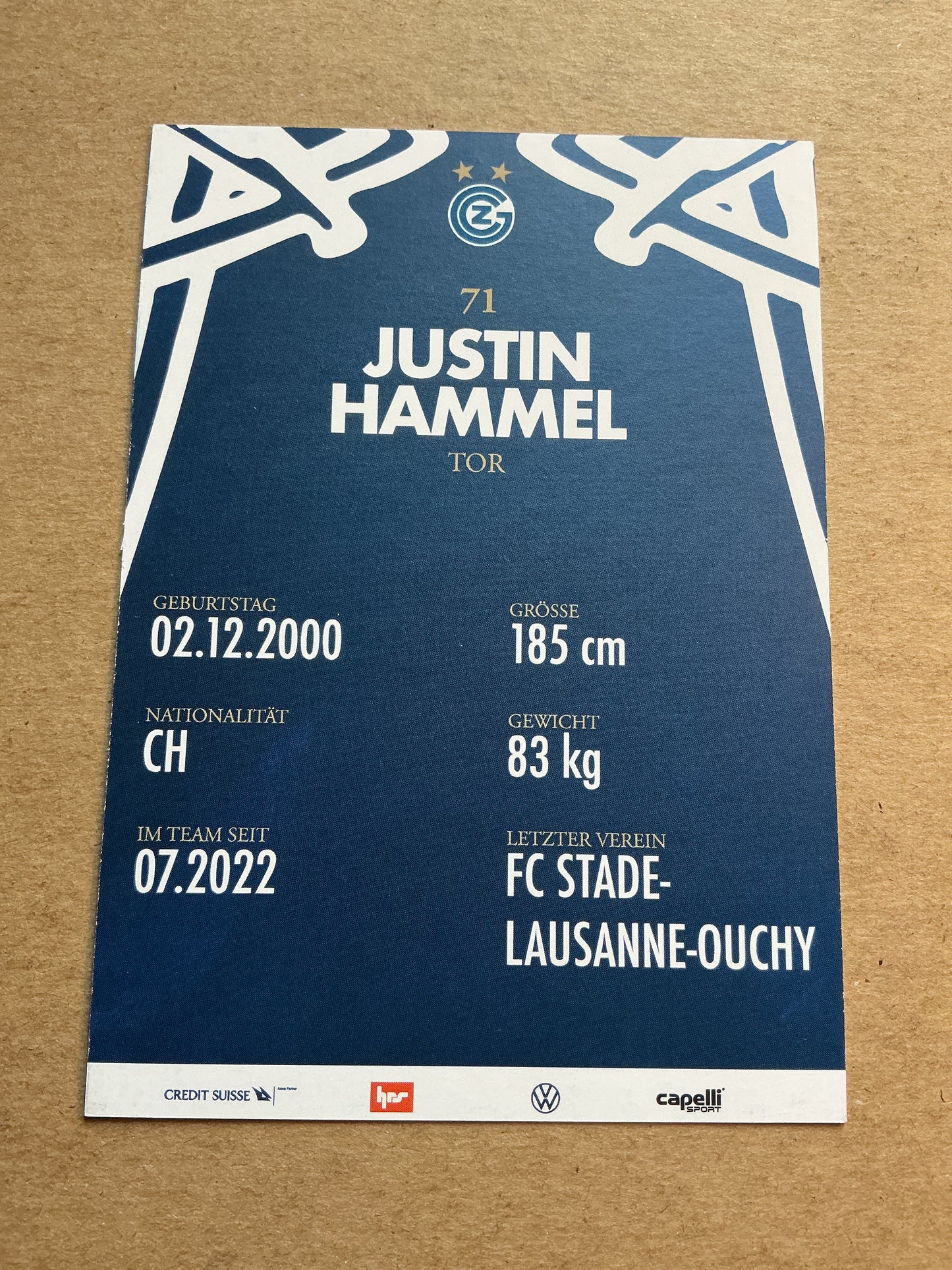 Justin Hammel, Switzerland 🇨🇭 Grasshopper Club Zürich 2023/24 hand signed