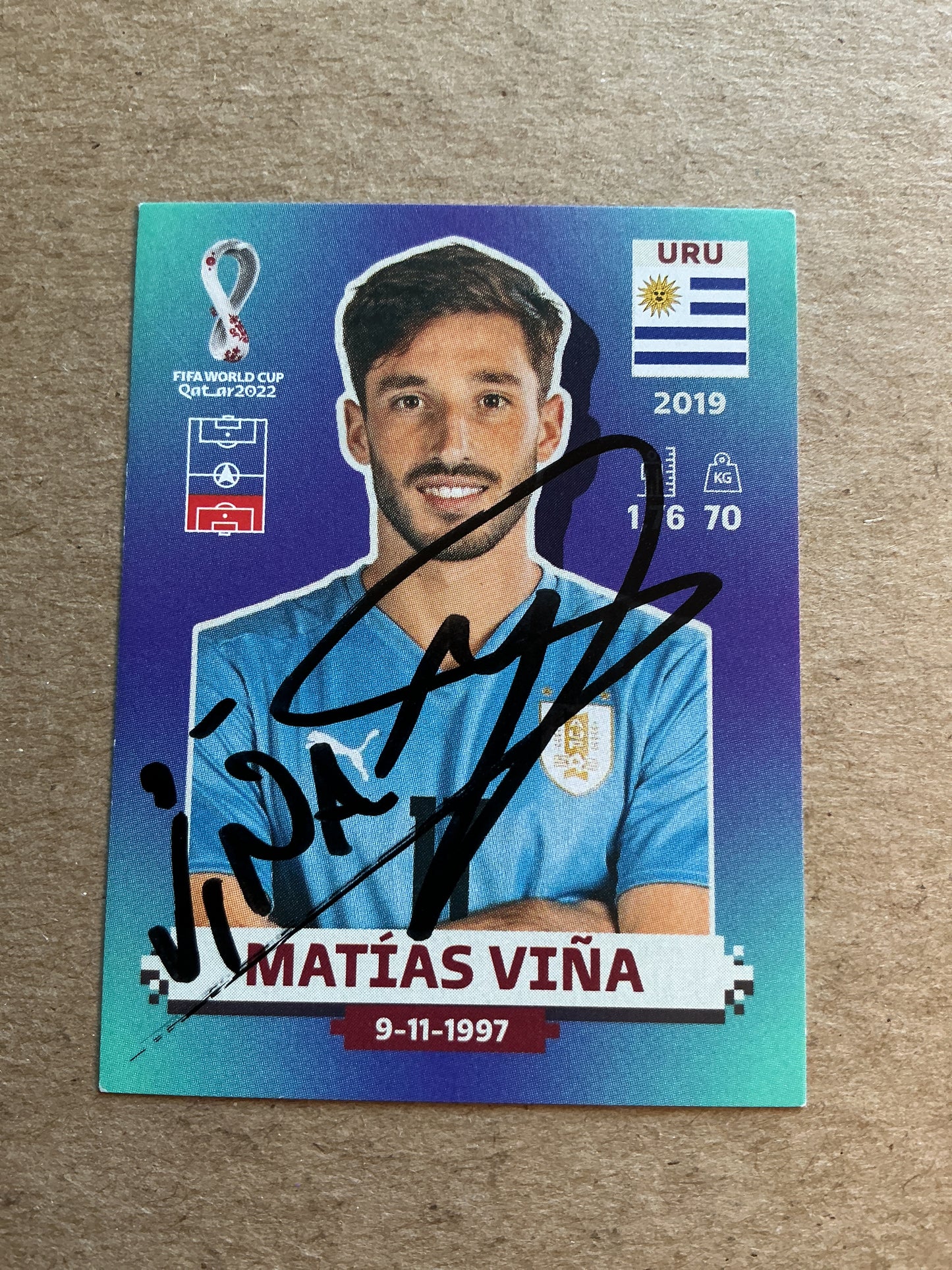 Matias Vina, Uruguay 🇺🇾 FIFA World Cup 2022 Panini hand signed