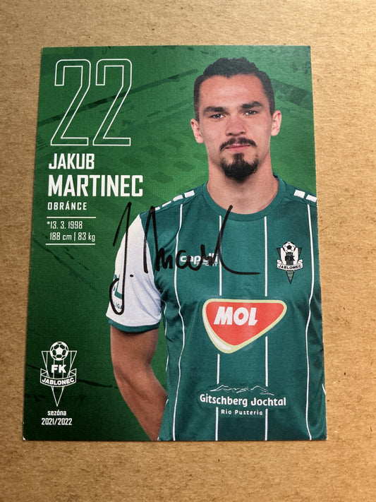 Jakub Martinec, Czech Republic 🇨🇿 FK Jablonec 2021/22 hand signed