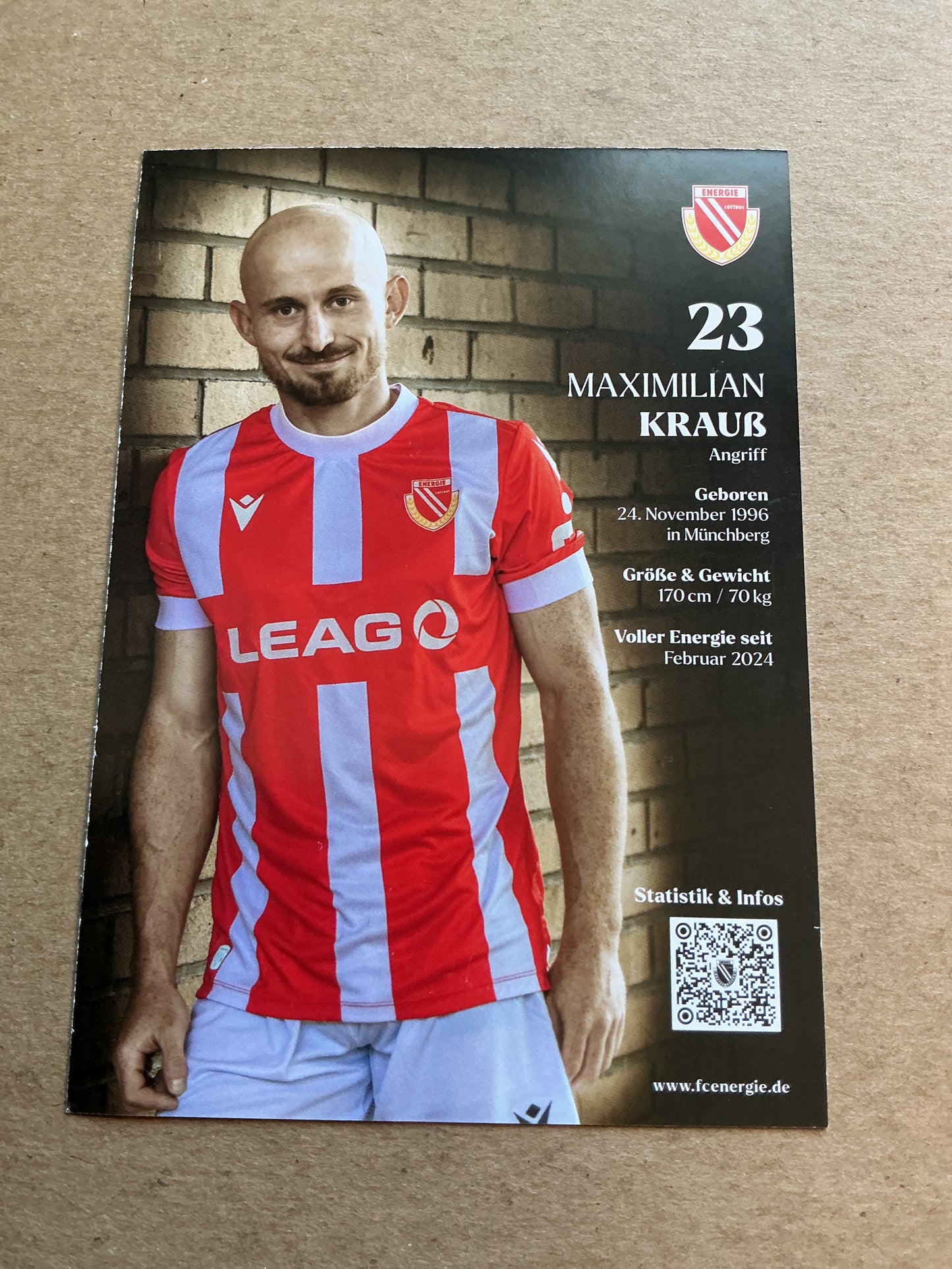 Maximilian Krauß, Germany 🇩🇪 FC Energie Cottbus 2024/25 hand signed