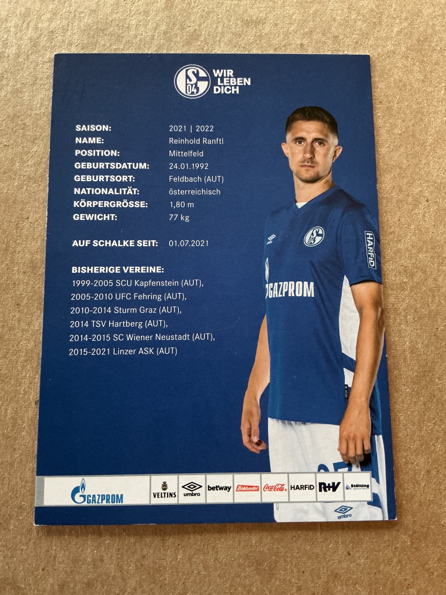 Reinhold Ranftl, Austria 🇦🇹 FC Schalke 04 2021/22 hand signed