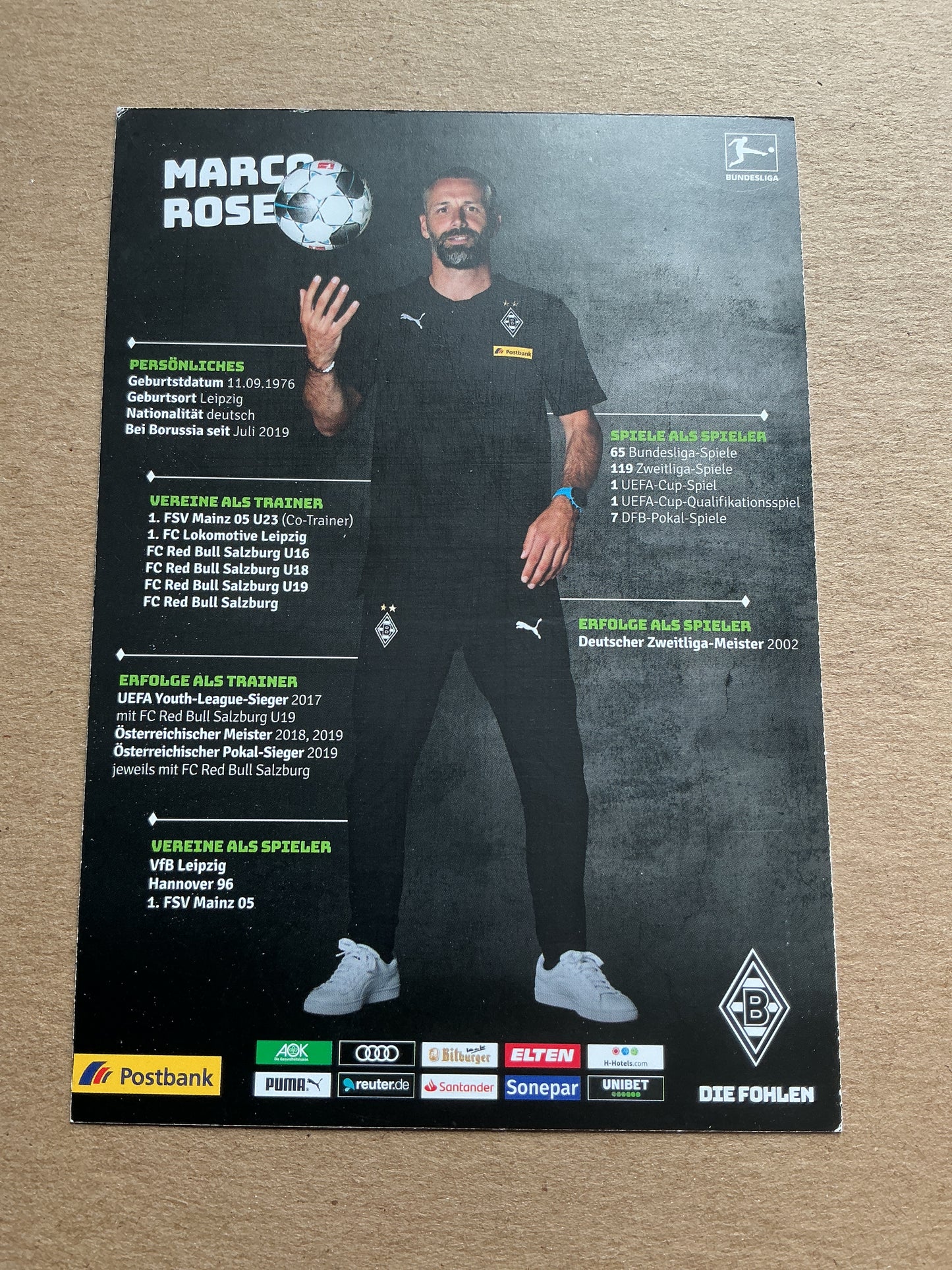 Marco Rose, Germany 🇩🇪 Borussia Mönchengladbach 2019/20 hand signed