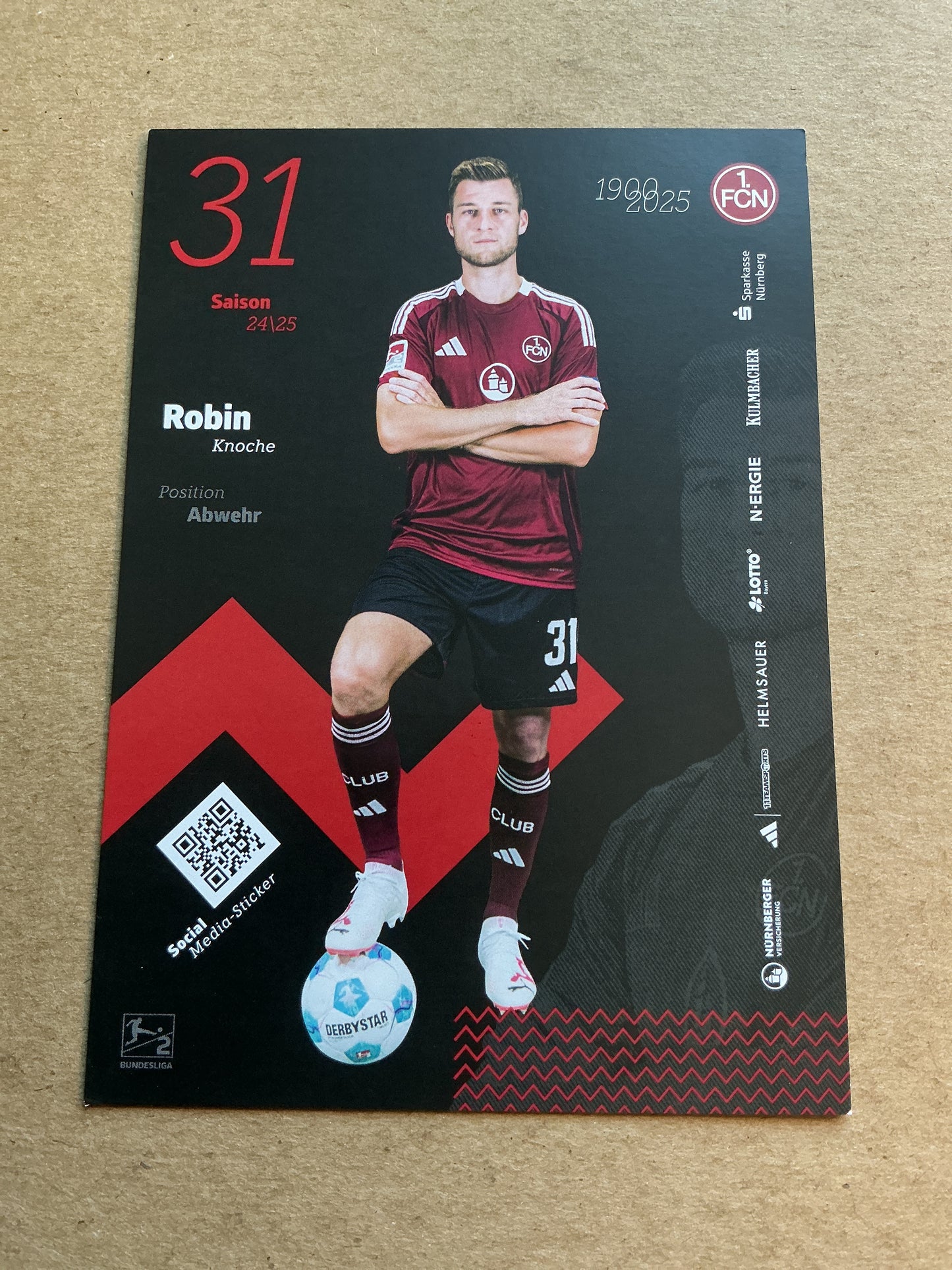 Robin Knoche, Germany 🇩🇪 1.FC Nürnberg 2024/25 hand signed
