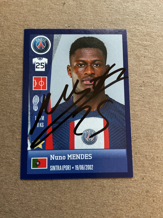 Nuno Mendes, Portugal 🇵🇹 Paris Saint-Germain 2024 Panini hand signed