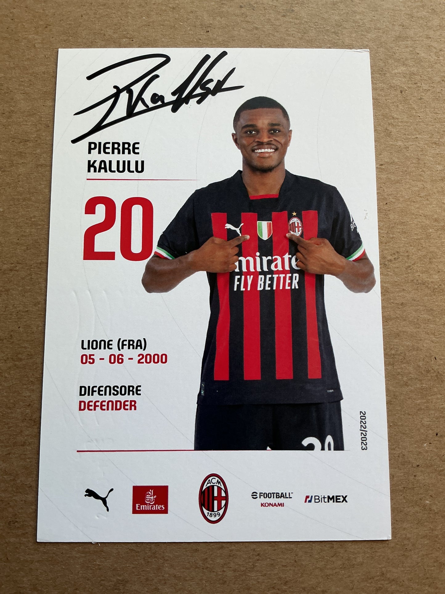 Pierre Kalulu, France 🇫🇷 AC Milan 2022/23 hand signed