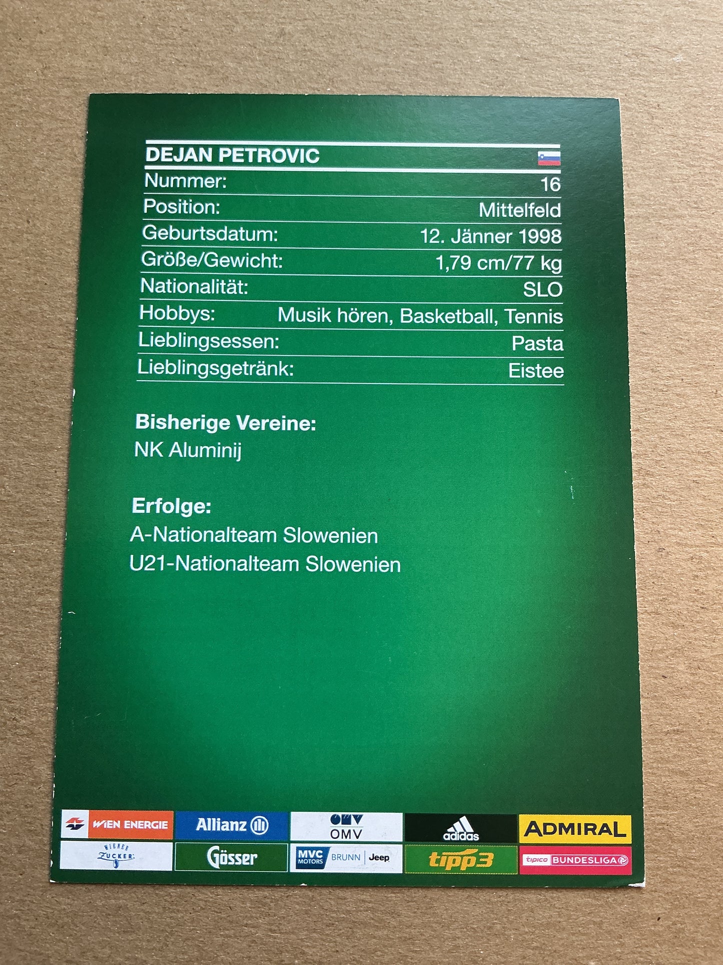 Dejan Petrovic, Slovenia 🇸🇮 Rapid Wien 2019/20 hand signed