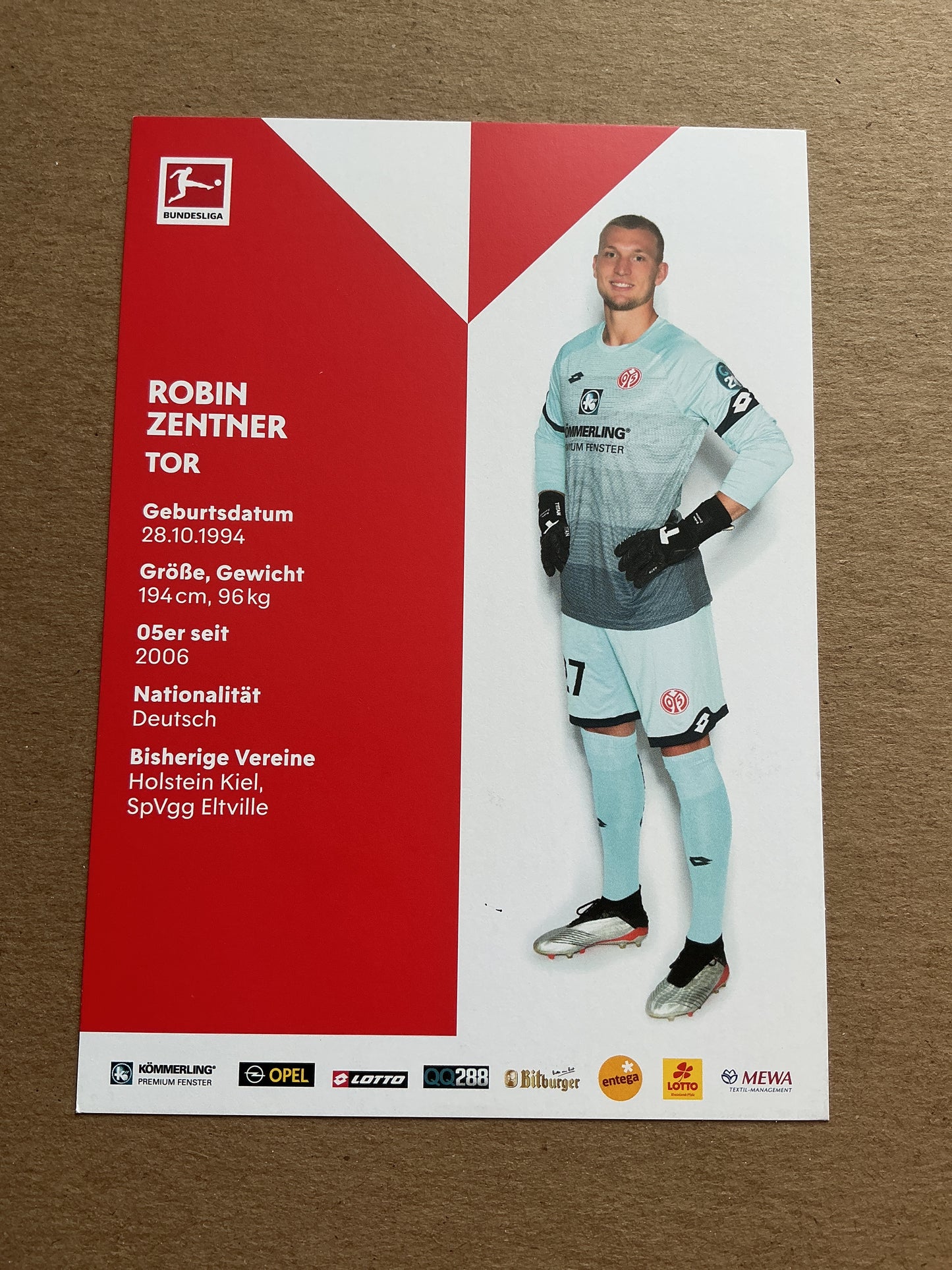 Robin Zentner, Germany 🇩🇪 FSV Mainz 05 2019/20 hand signed