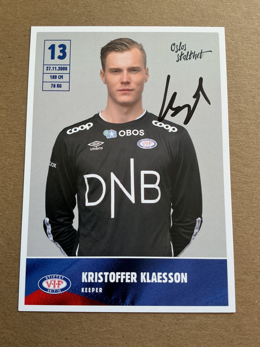Kristoffer Klaesson, Norway 🇳🇴 Vålerenga IF 2020/21 hand signed