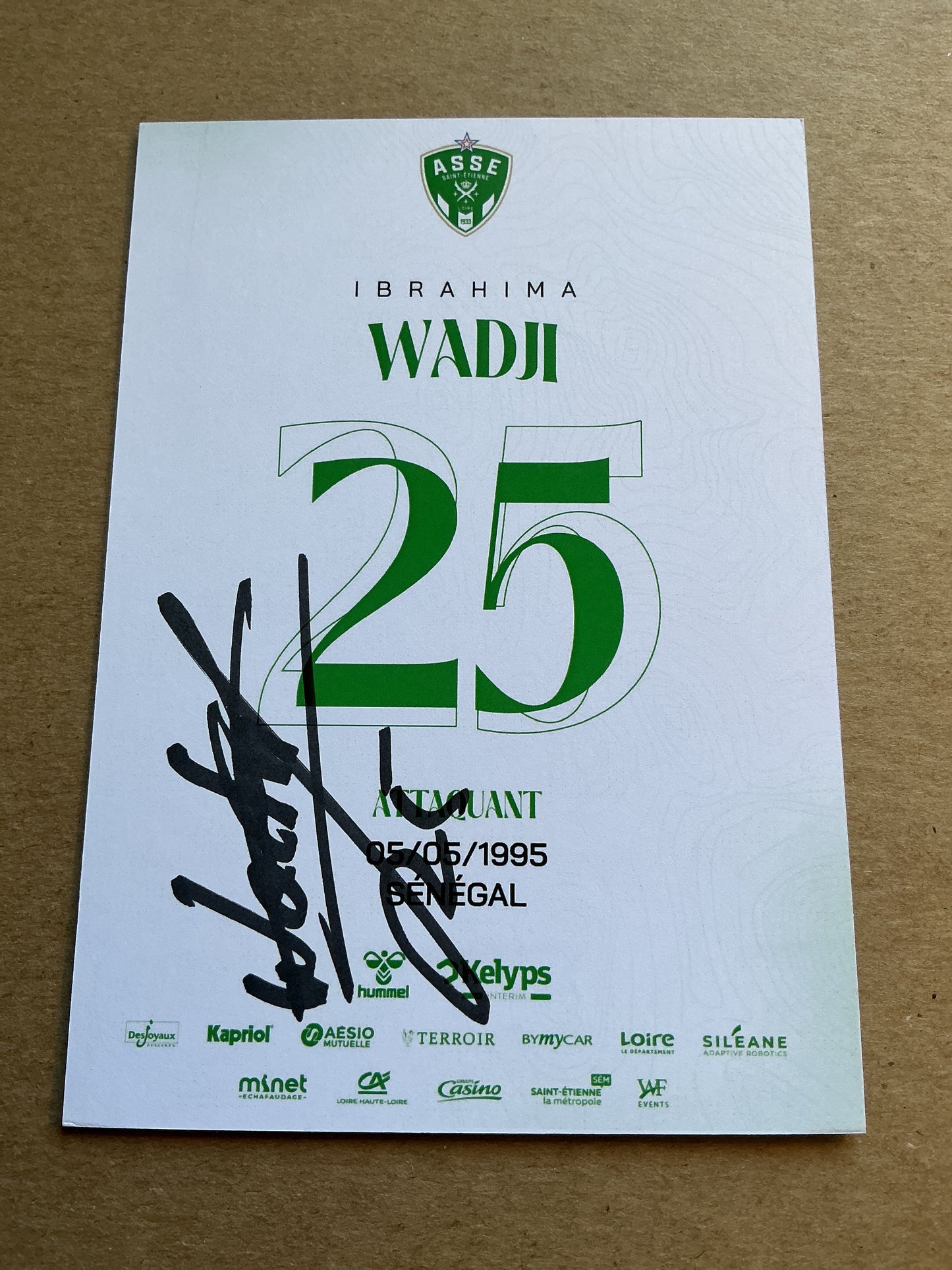 Ibrahima Wadji, Senegal 🇸🇳 AS Saint-Etienne 2024/25 hand signed
