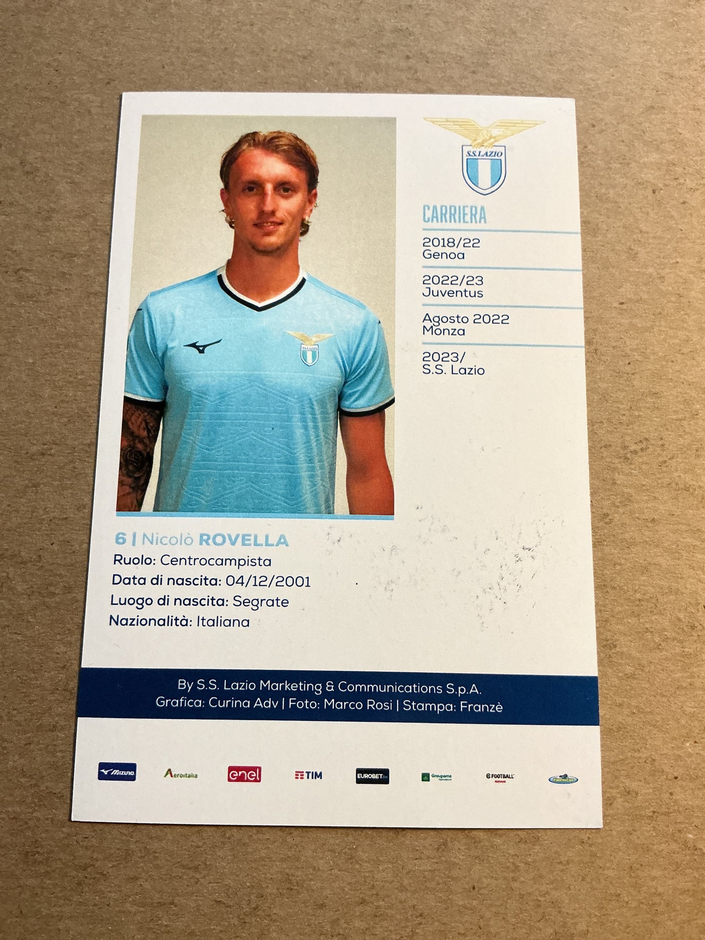 Nicolò Rovella, Italy 🇮🇹 SS Lazio 2024/25 hand signed