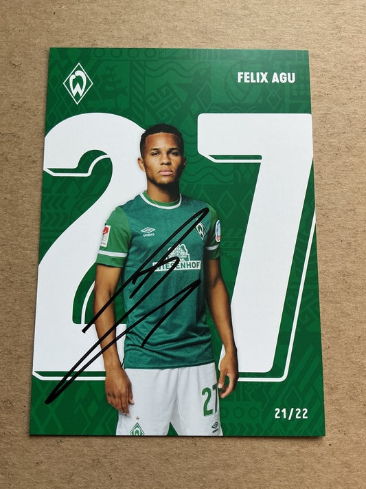 Felix Agu, Germany 🇩🇪 SV Werder Bremen 2021/22 hand signed