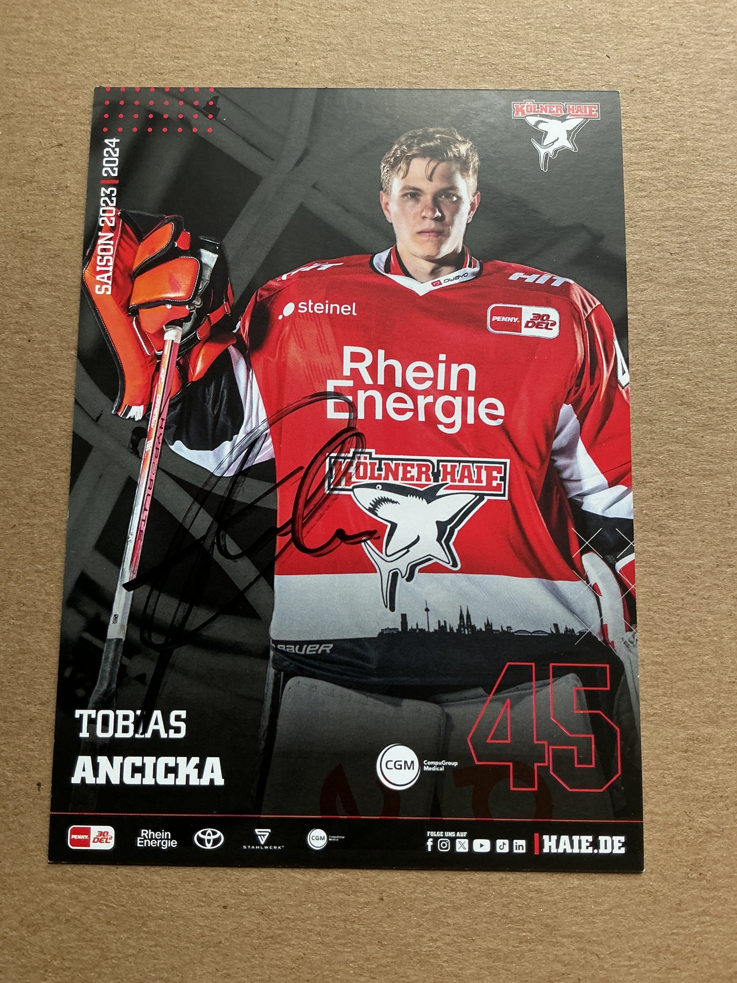 Tobias Ancicka, Germany 🇩🇪 Kölner Haie 2023/24 hand signed
