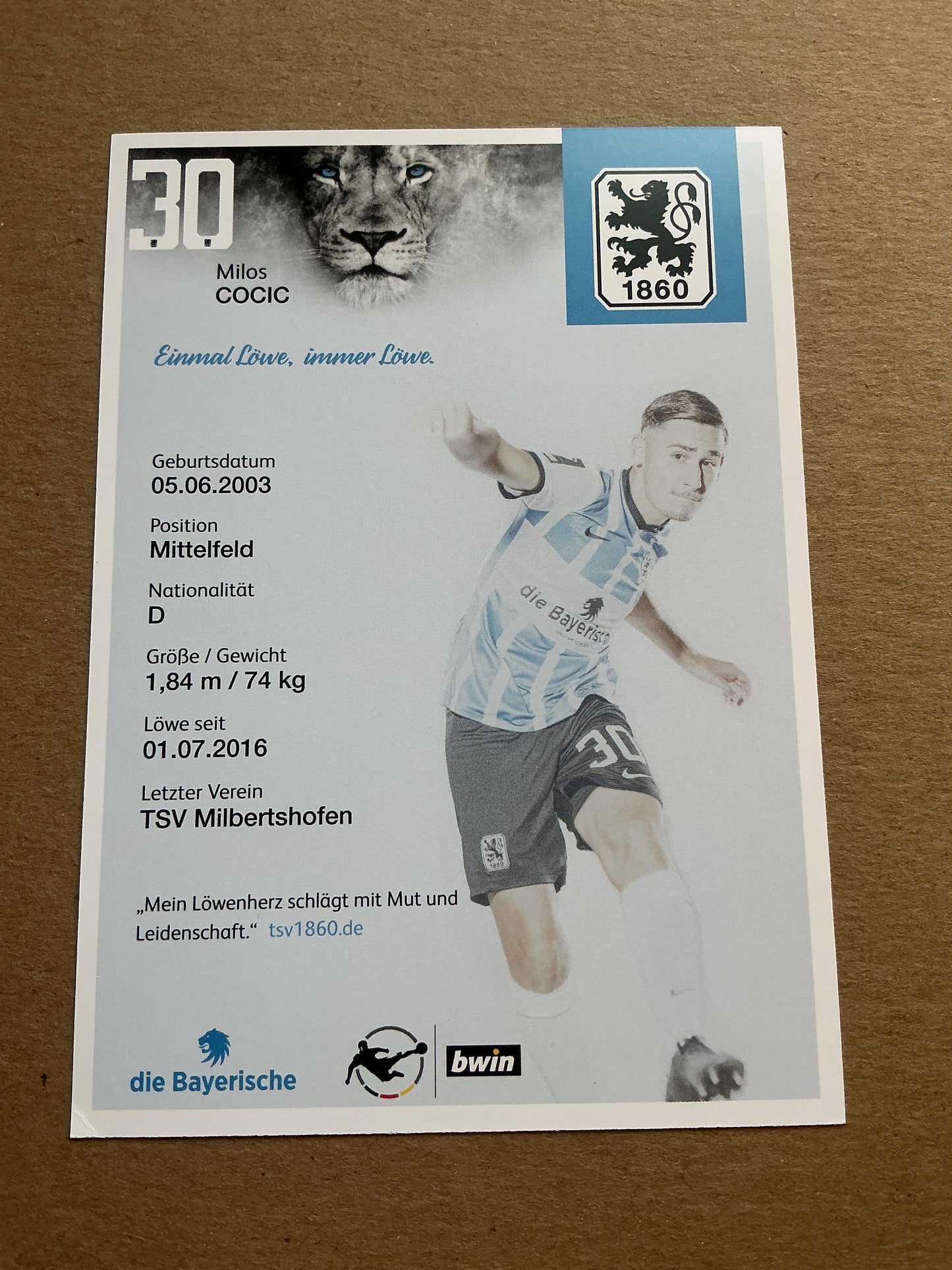 Milos Cocic, Germany 🇩🇪 TSV 1860 München 2021/22 hand signed