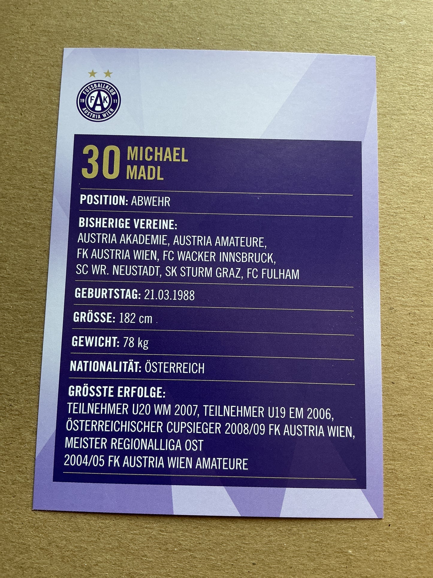Michael Madl, Austria 🇦🇹 Austria Wien 2019/20 hand signed