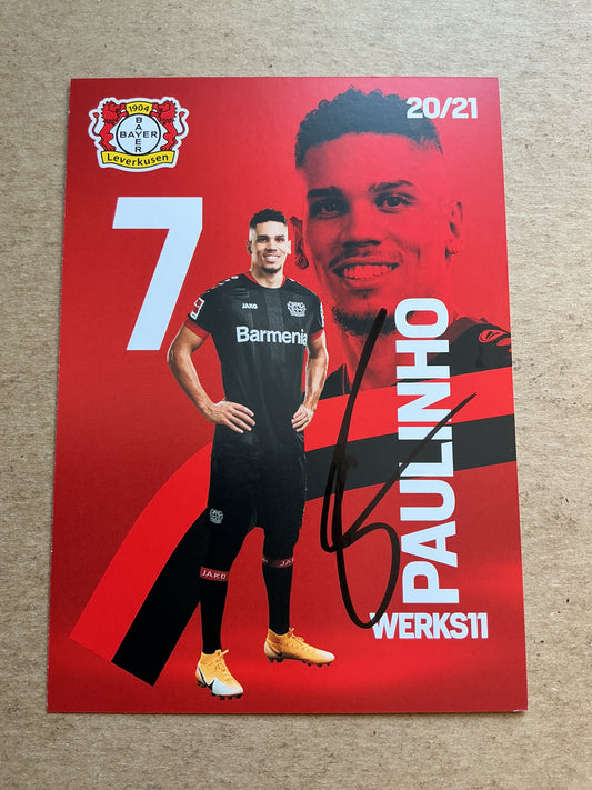 Paulinho, Brazil 🇧🇷 Bayer 04 Leverkusen 2020/21 hand signed