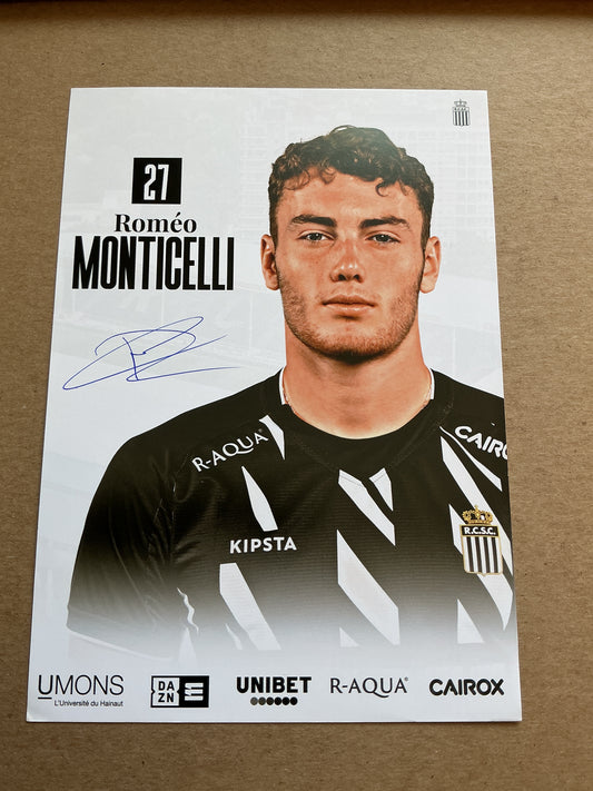 Romeo Monticelli, Belgium 🇧🇪 Sporting Charleroi 2023/24 hand signed