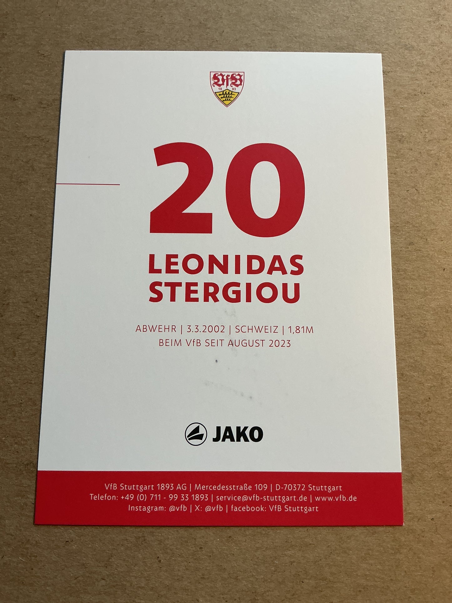 Leonidas Stergiou, Switzerland 🇨🇭 VfB Stuttgart 2023/24 hand signed
