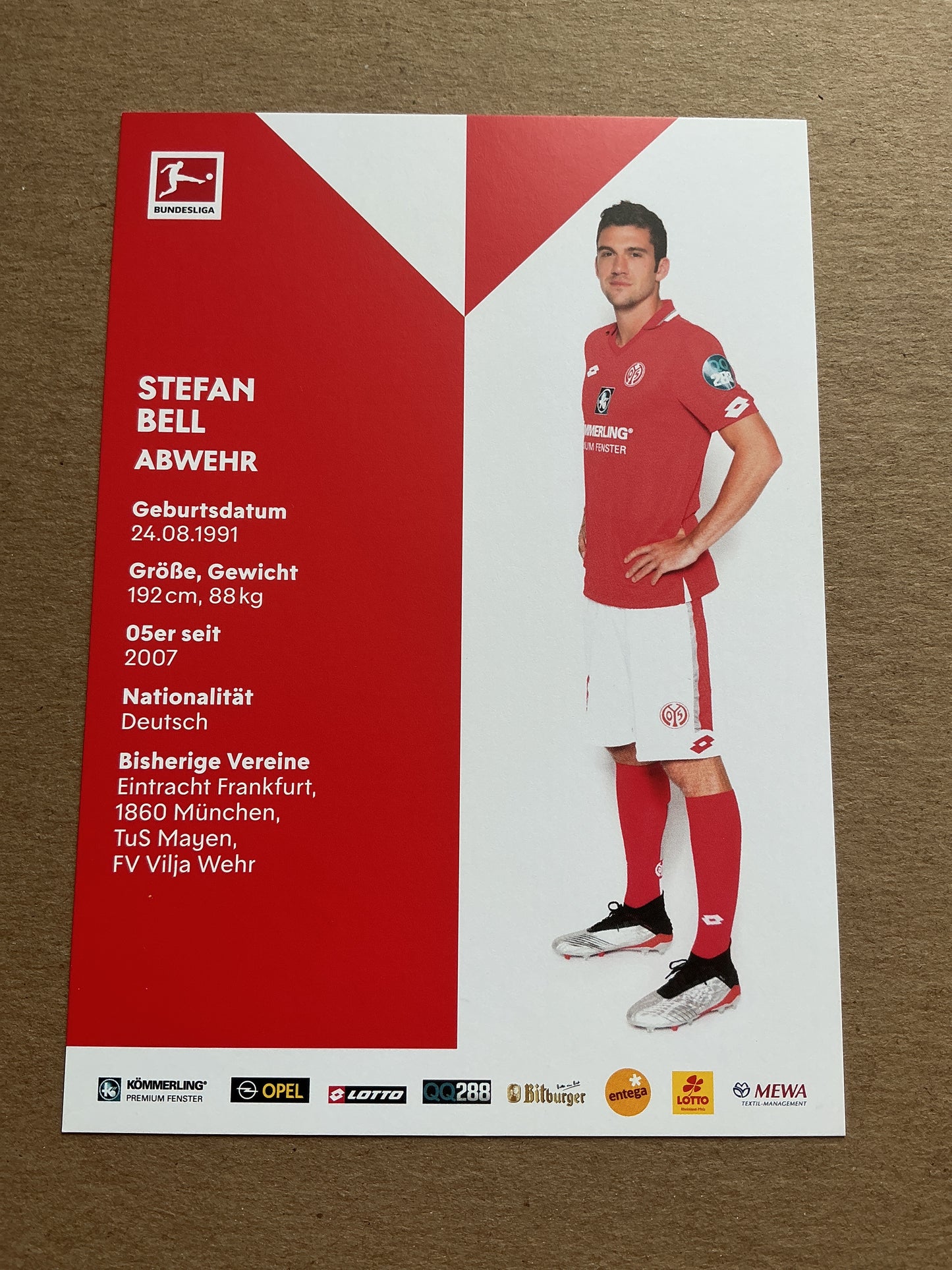 Stefan Bell, Germany 🇩🇪 FSV Mainz 05 2019/20 hand signed