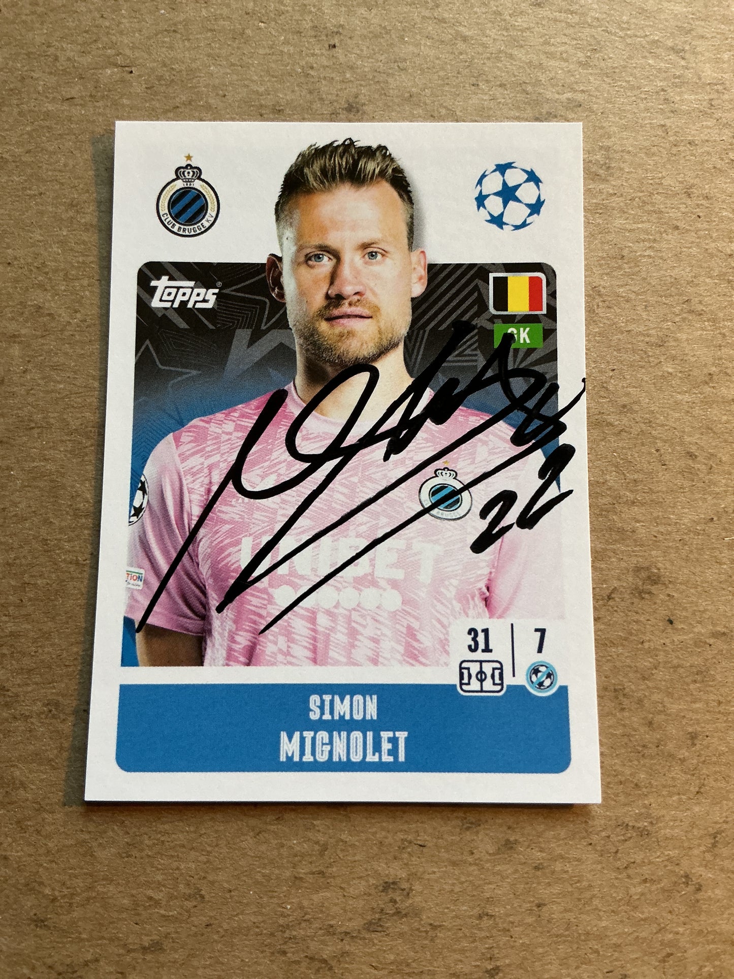 Simon Mignolet, Belgium 🇧🇪 Club Brugge 2024/25 Topps hand signed
