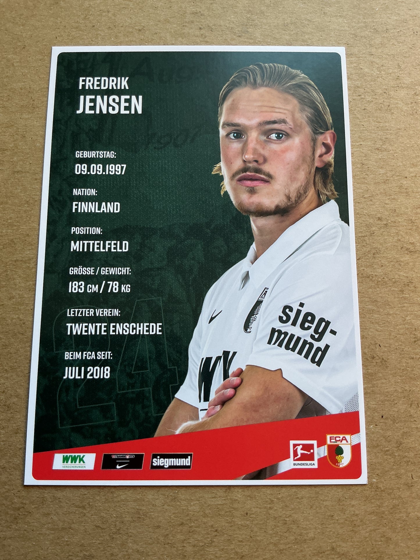 Fredrik Jensen, Finland 🇫🇮 FC Augsburg 2020/21 hand signed