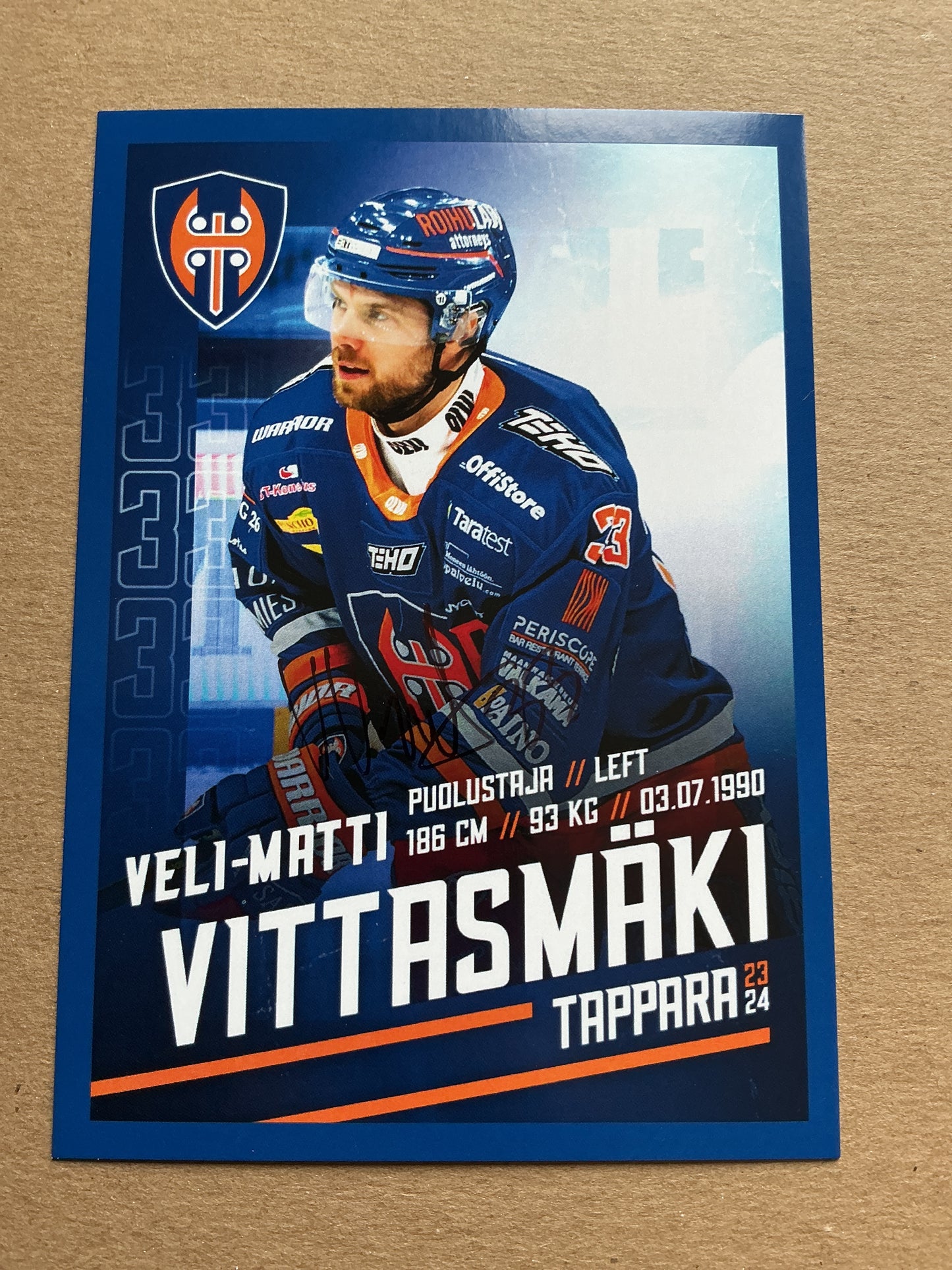 Veli-Matti Vittasmäki, Finland 🇫🇮 Tappara Tampere 2023/24 hand signed