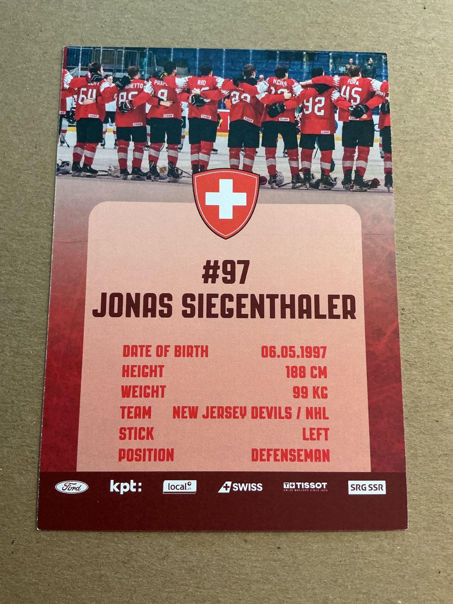 Jonas Siegenthaler, Switzerland 🇨🇭New Jersey Devils 2023/24 hand signed