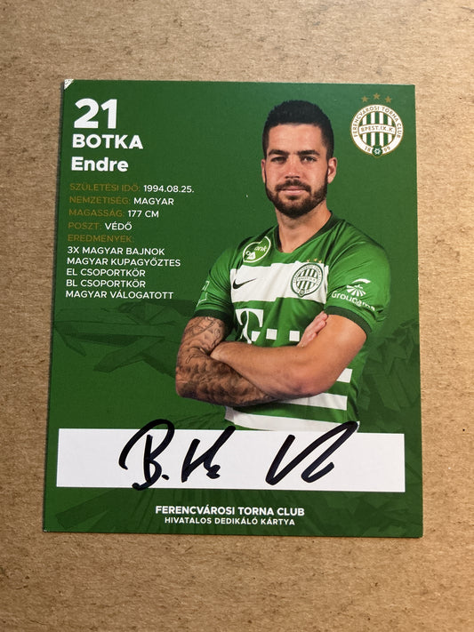 Endre Botka, Hungary 🇭🇺 Ferencvaros TC 2021/22 hand signed