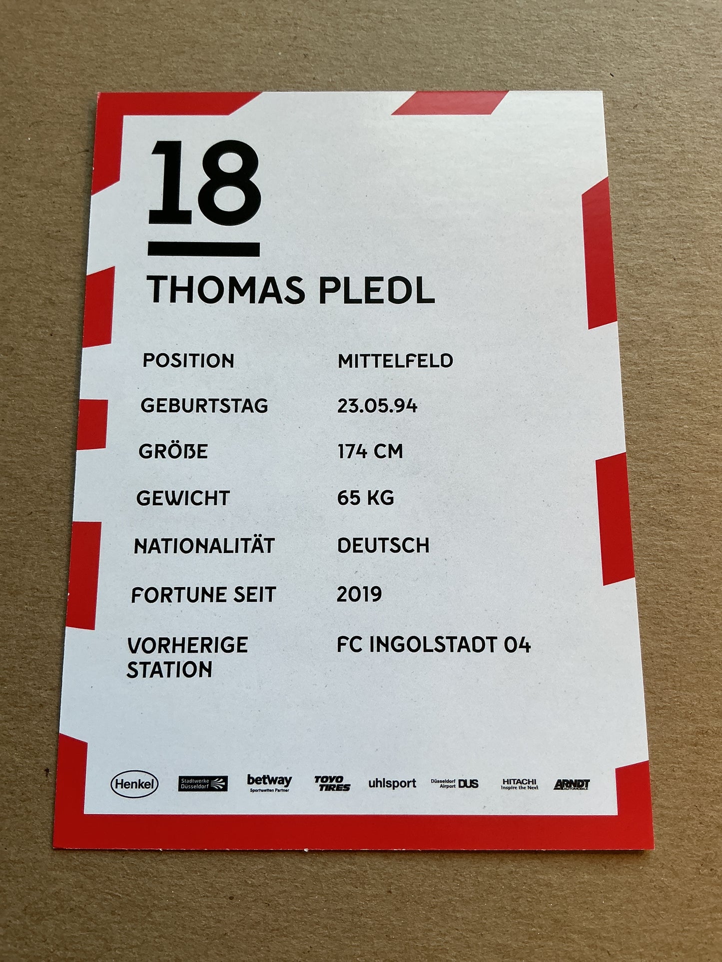 Thomas Pledl, Germany 🇩🇪 Fortuna Düsseldorf 2019/20 hand signed