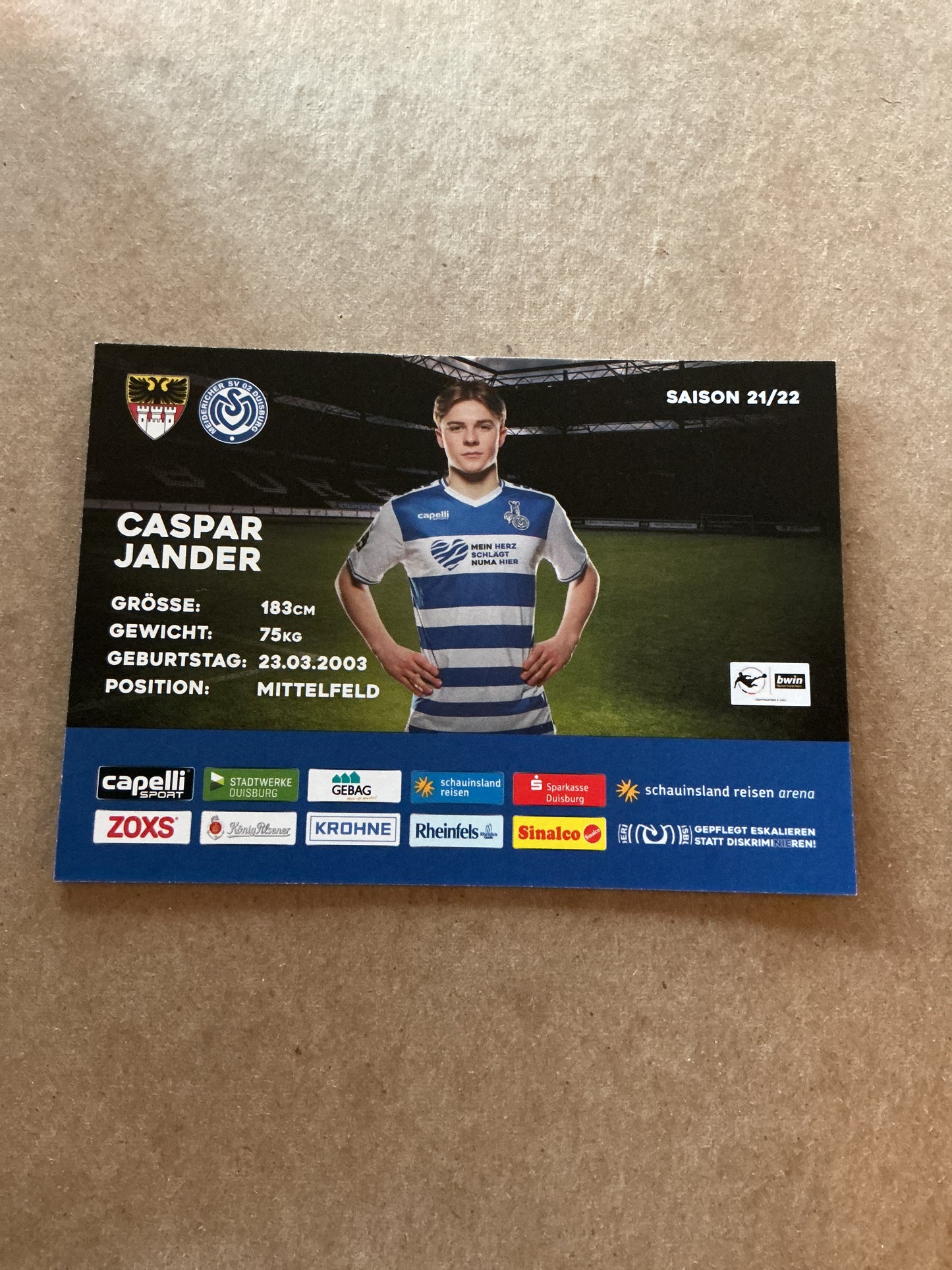 Caspar Jander, Germany 🇩🇪 MSV Duisburg 2021/22 hand signed