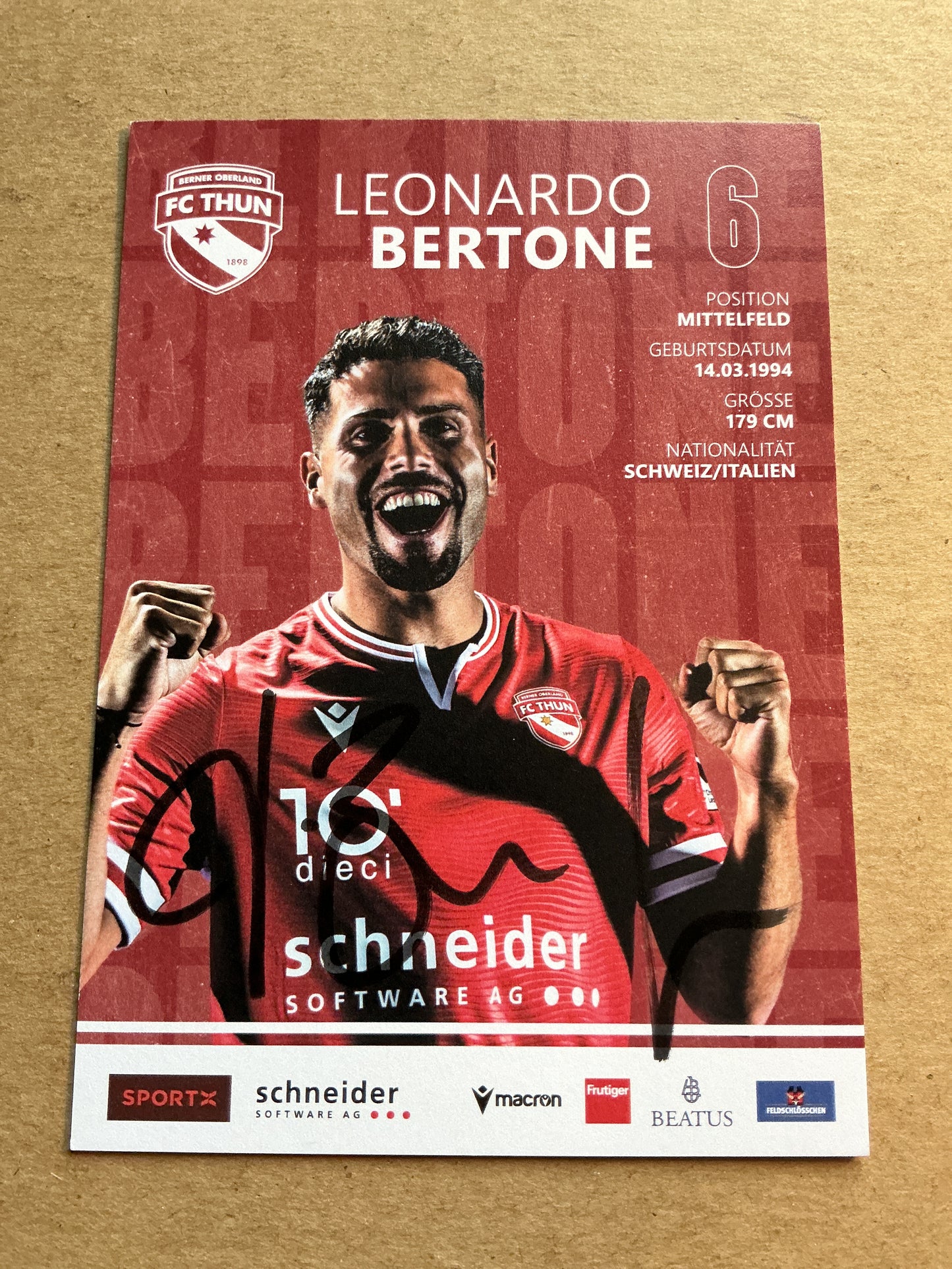 Leonardo Bertone, Italy 🇮🇹 FC Thun 2023/24 hand signed