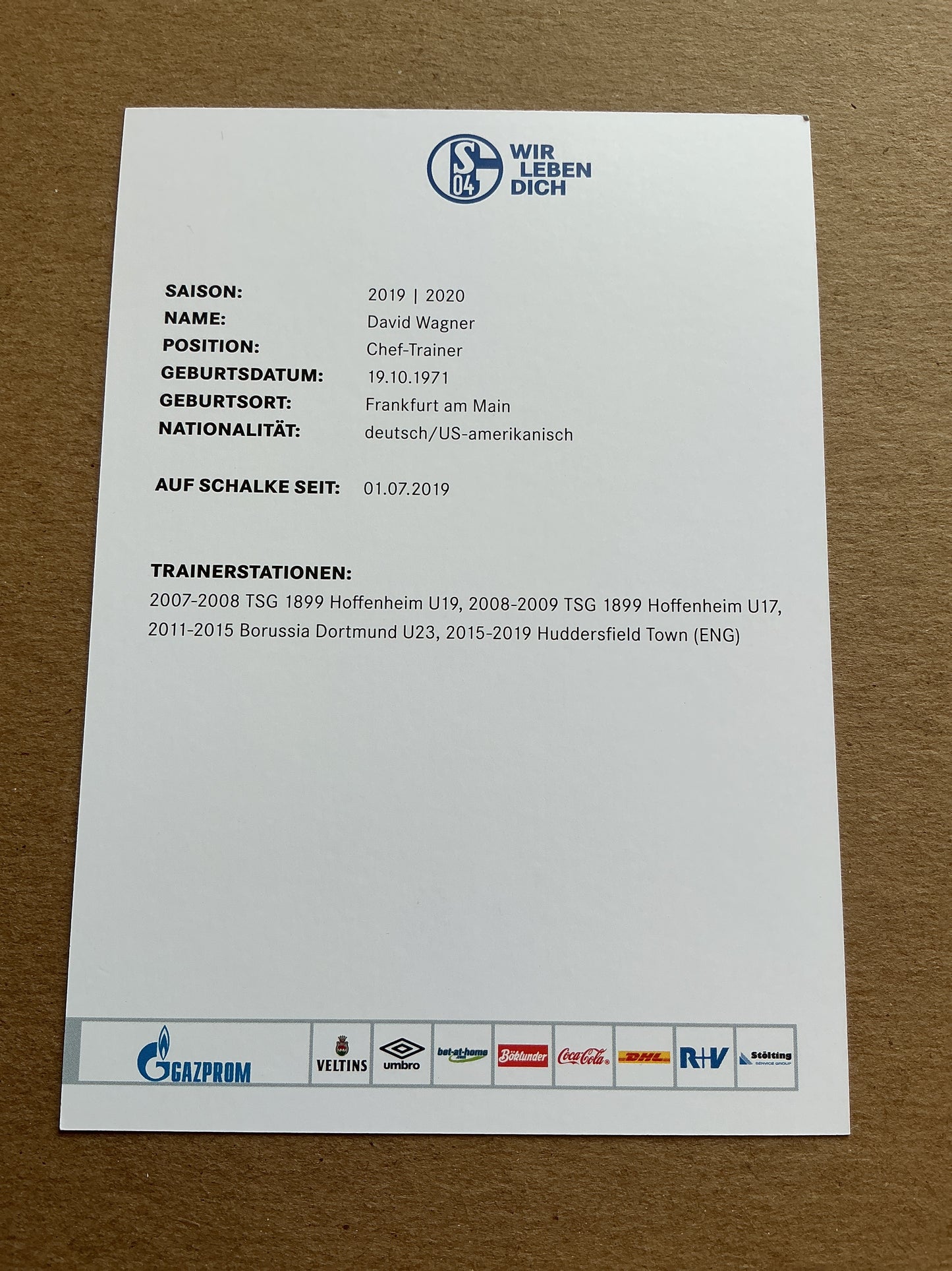 David Wagner, USA 🇺🇸 FC Schalke 04 2019/20 hand signed