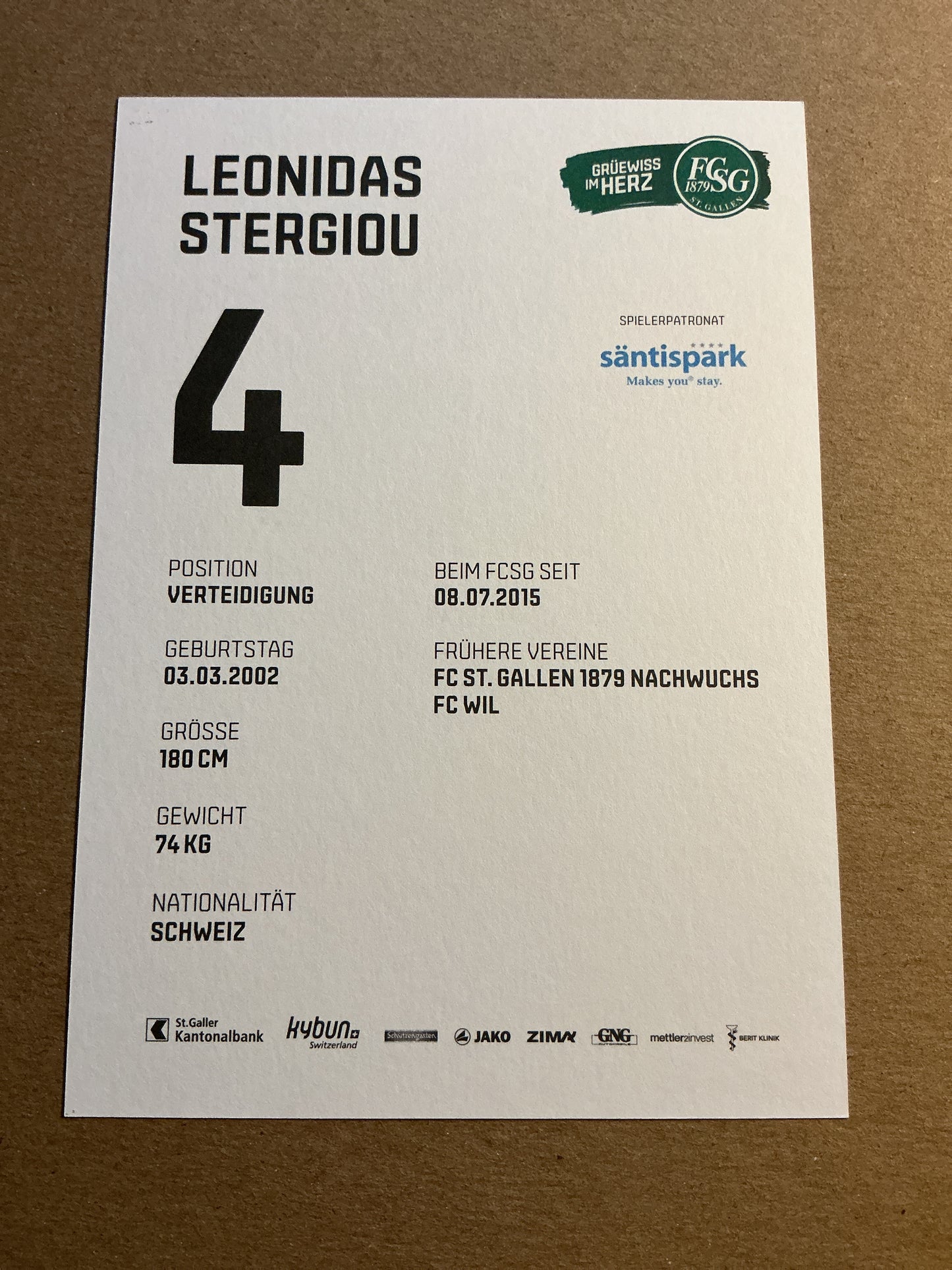 Leonidas Stergiou, Switzerland 🇨🇭 FC St. Gallen 2021/22 hand signed