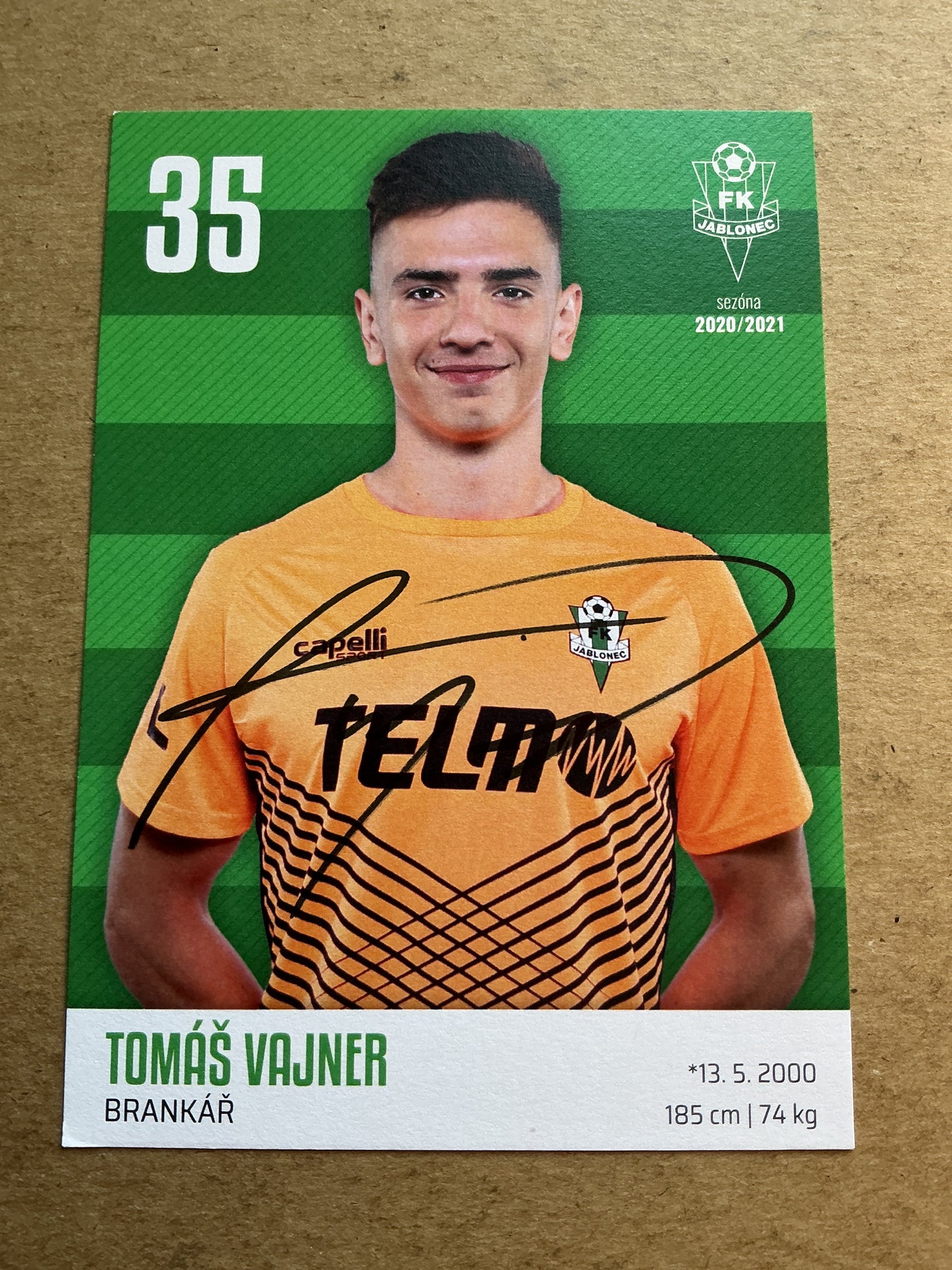 Tomáš Vajner, Czech Republic 🇨🇿 FK Jablonec 2020/21 hand signed