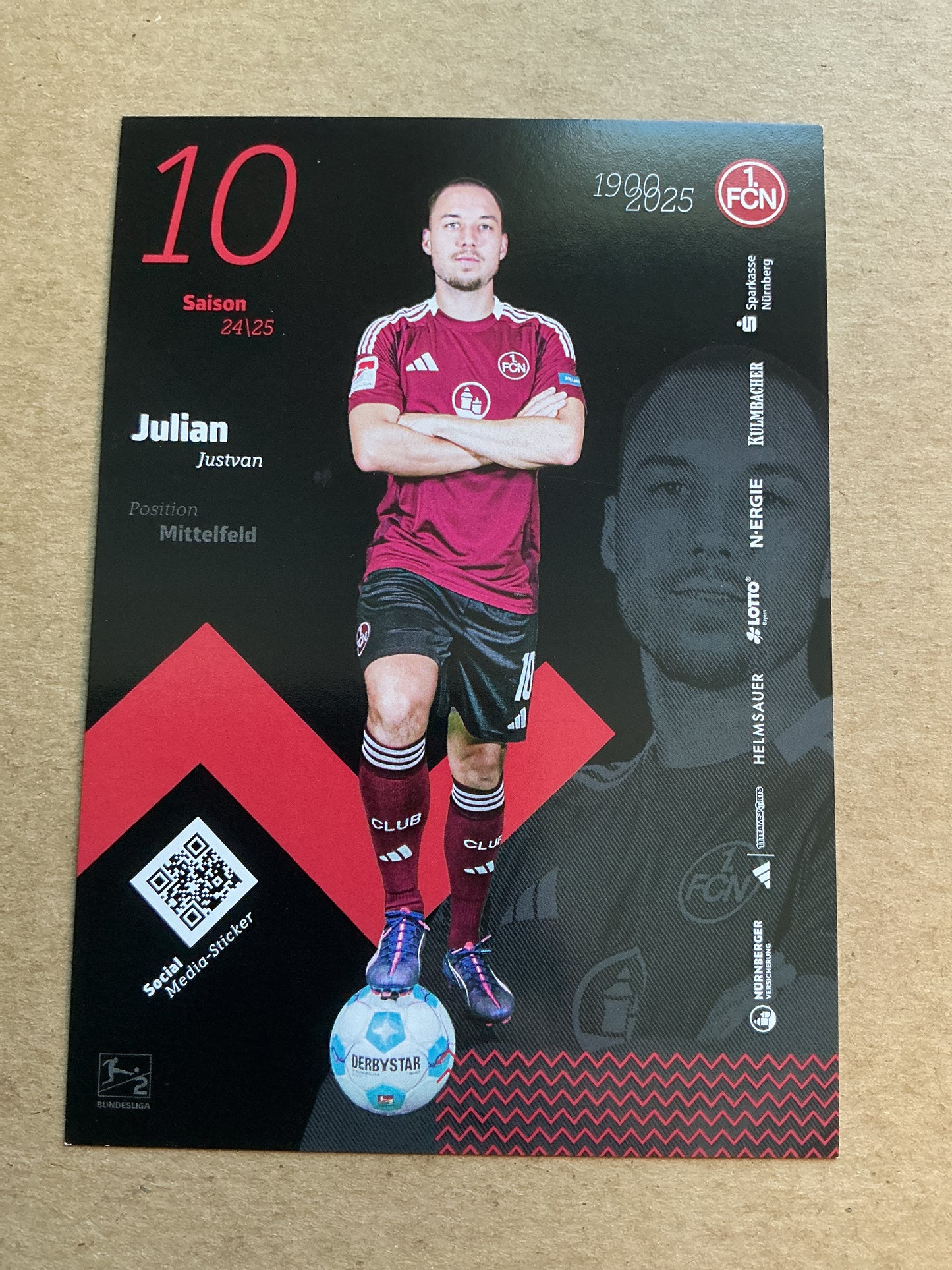 Julian Justvan, Germany 🇩🇪 1.FC Nürnberg 2024/25 hand signed